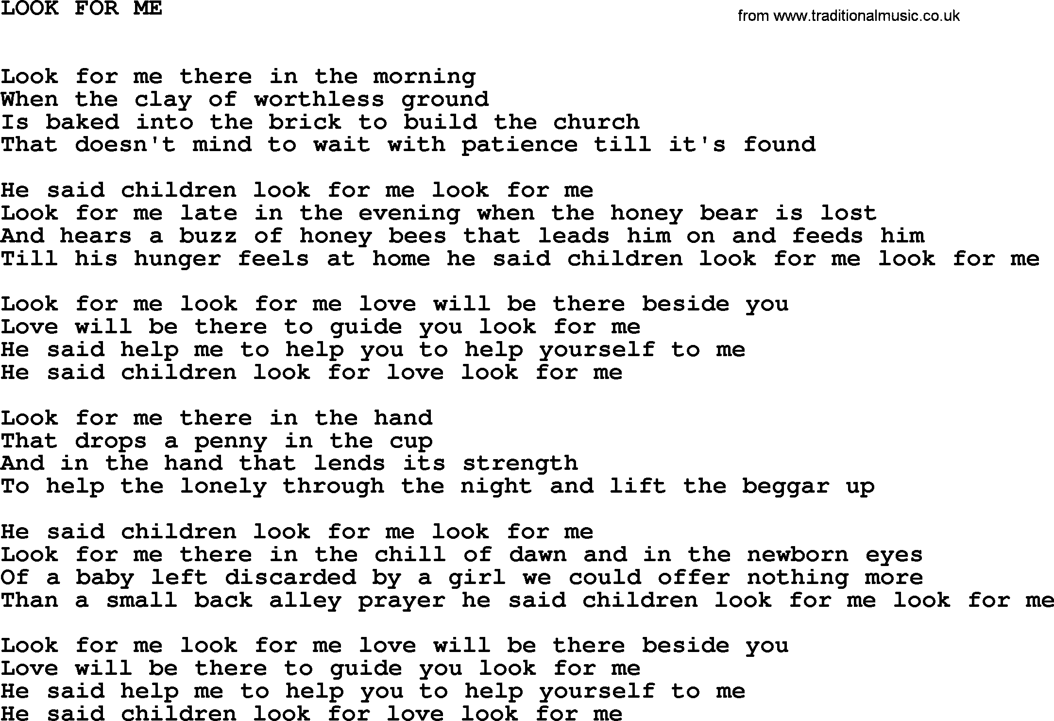 Johnny Cash song Look For Me.txt lyrics