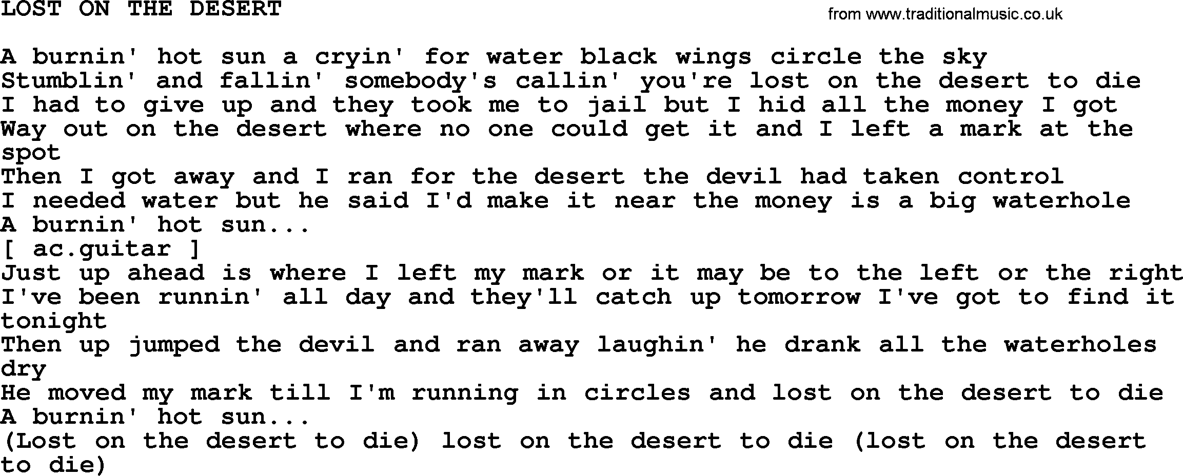 Johnny Cash song Lost On The Desert.txt lyrics