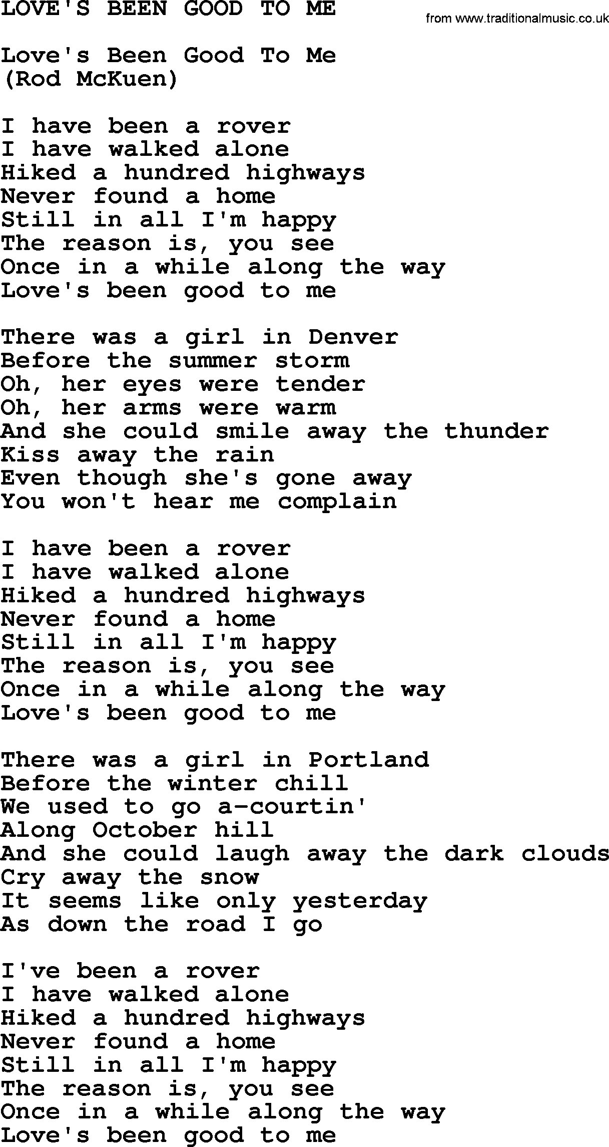 Johnny Cash song Love's Been Good To Me.txt lyrics