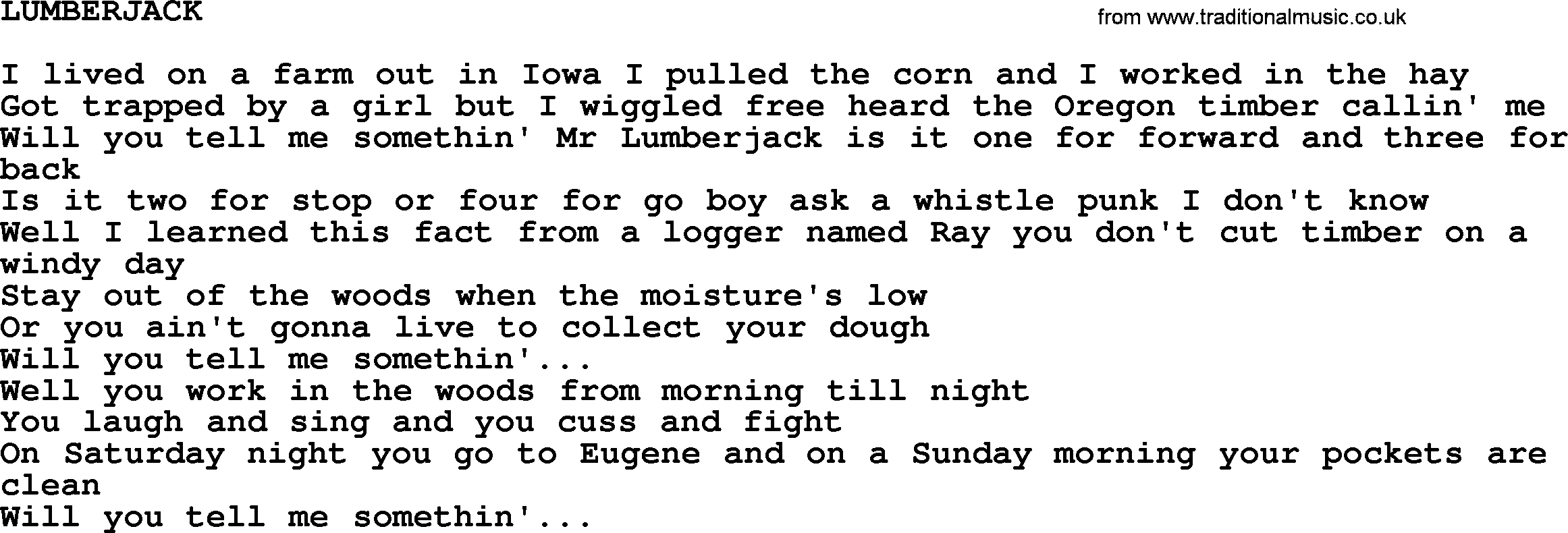 Johnny Cash song Lumberjack.txt lyrics