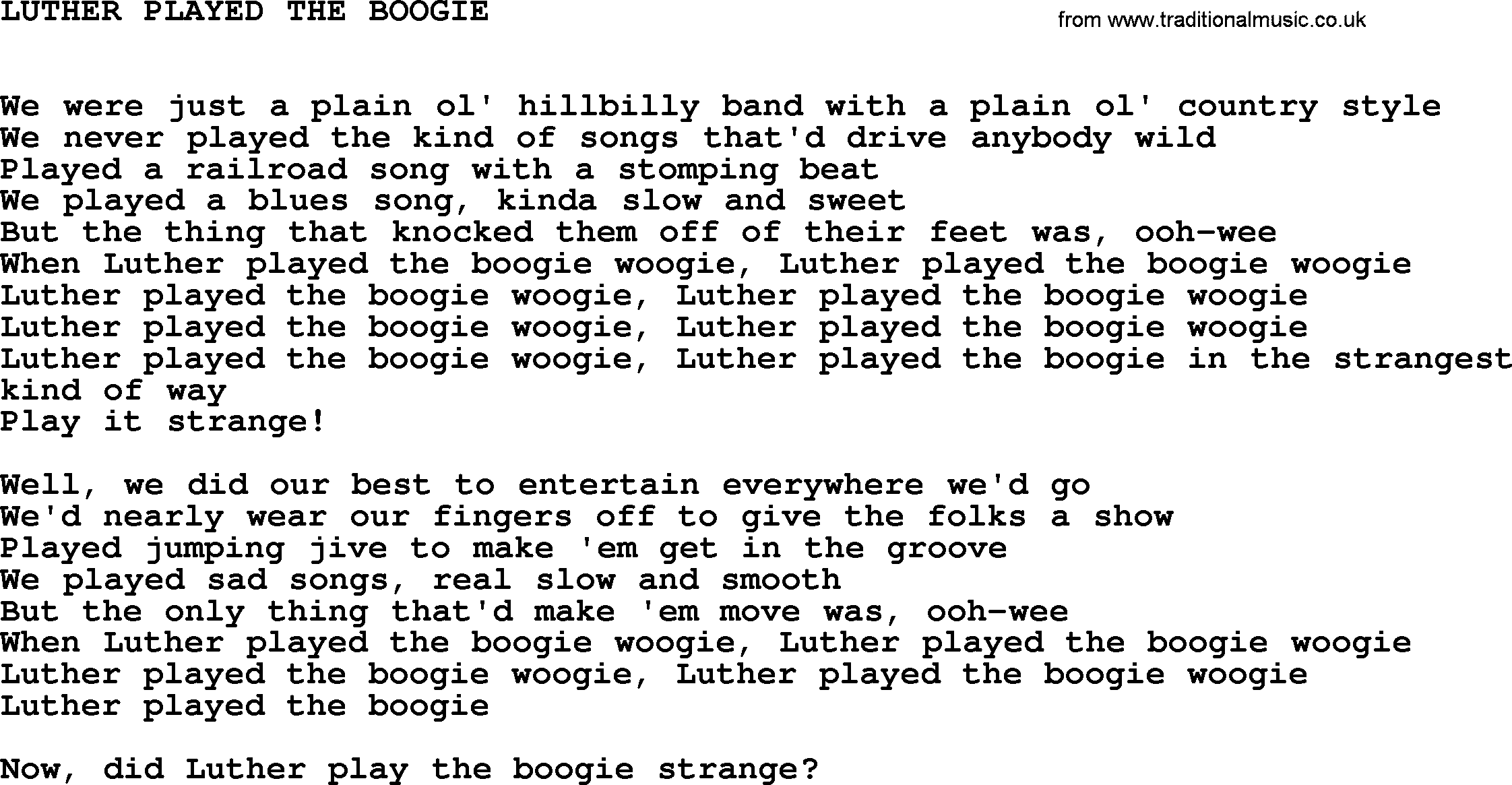 Johnny Cash song Luther Played The Boogie.txt lyrics