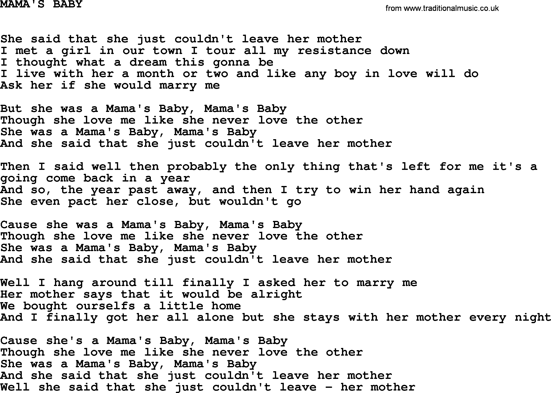Johnny Cash song Mama's Baby.txt lyrics