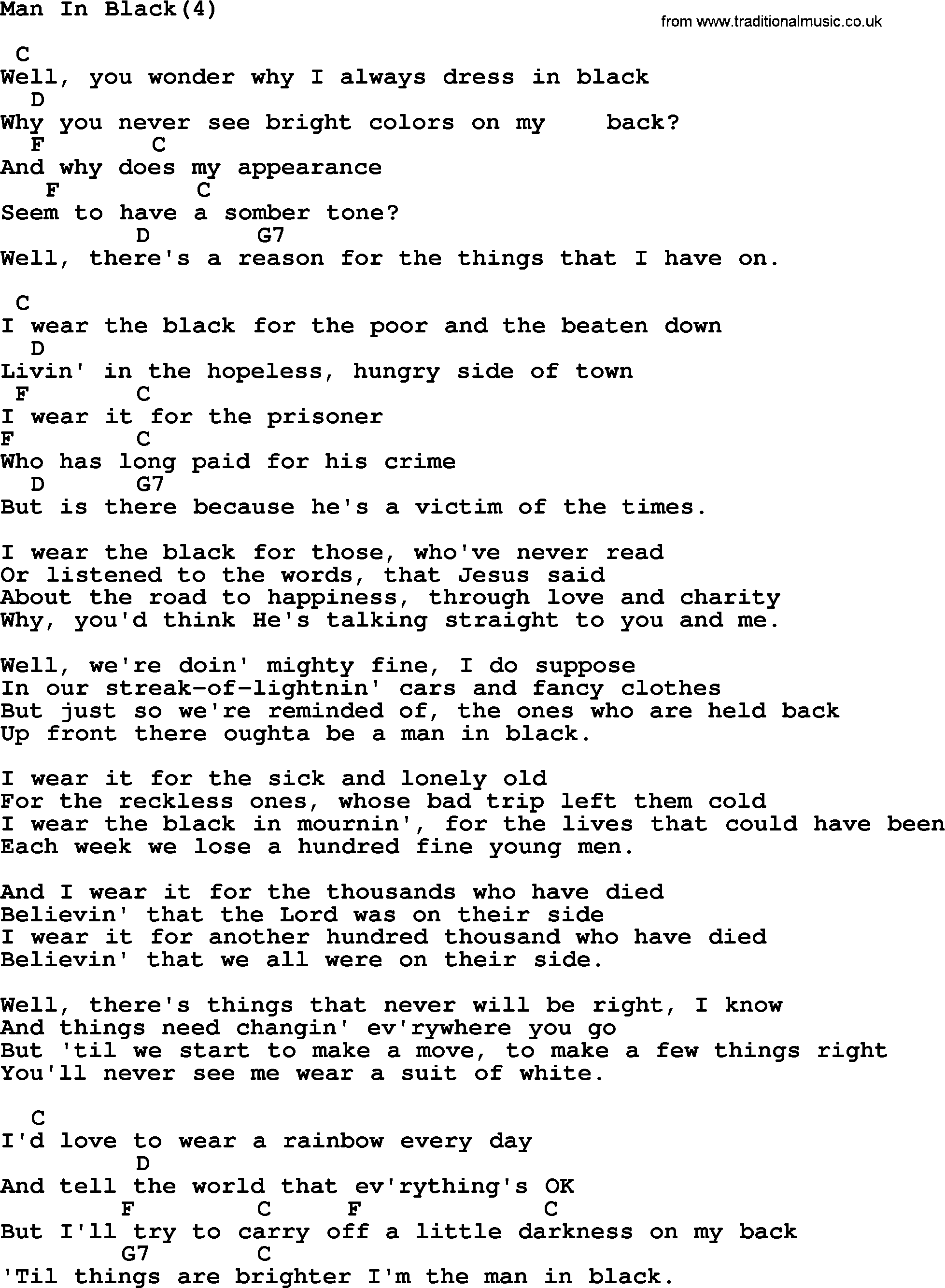 Johnny Cash song Man In Black(4), lyrics and chords