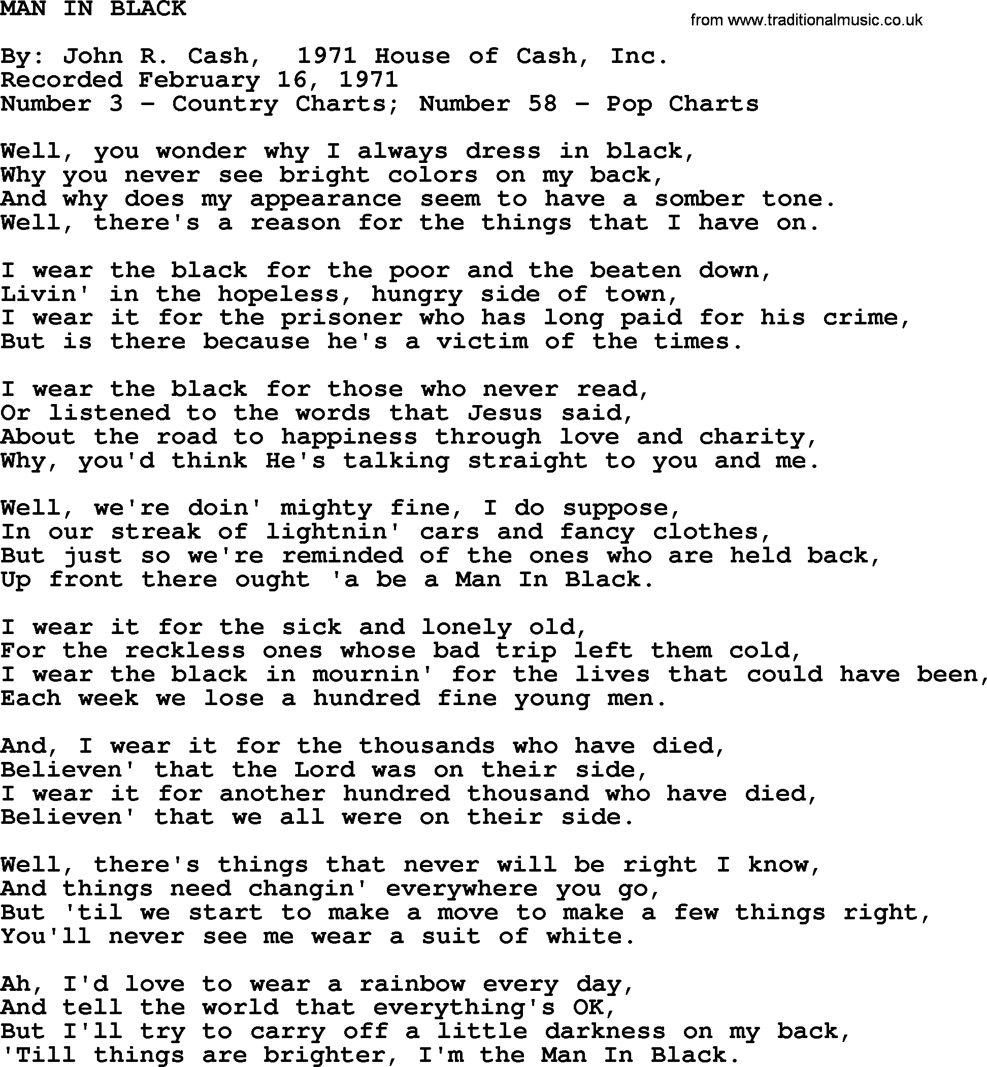 Johnny Cash song Man In Black.txt lyrics