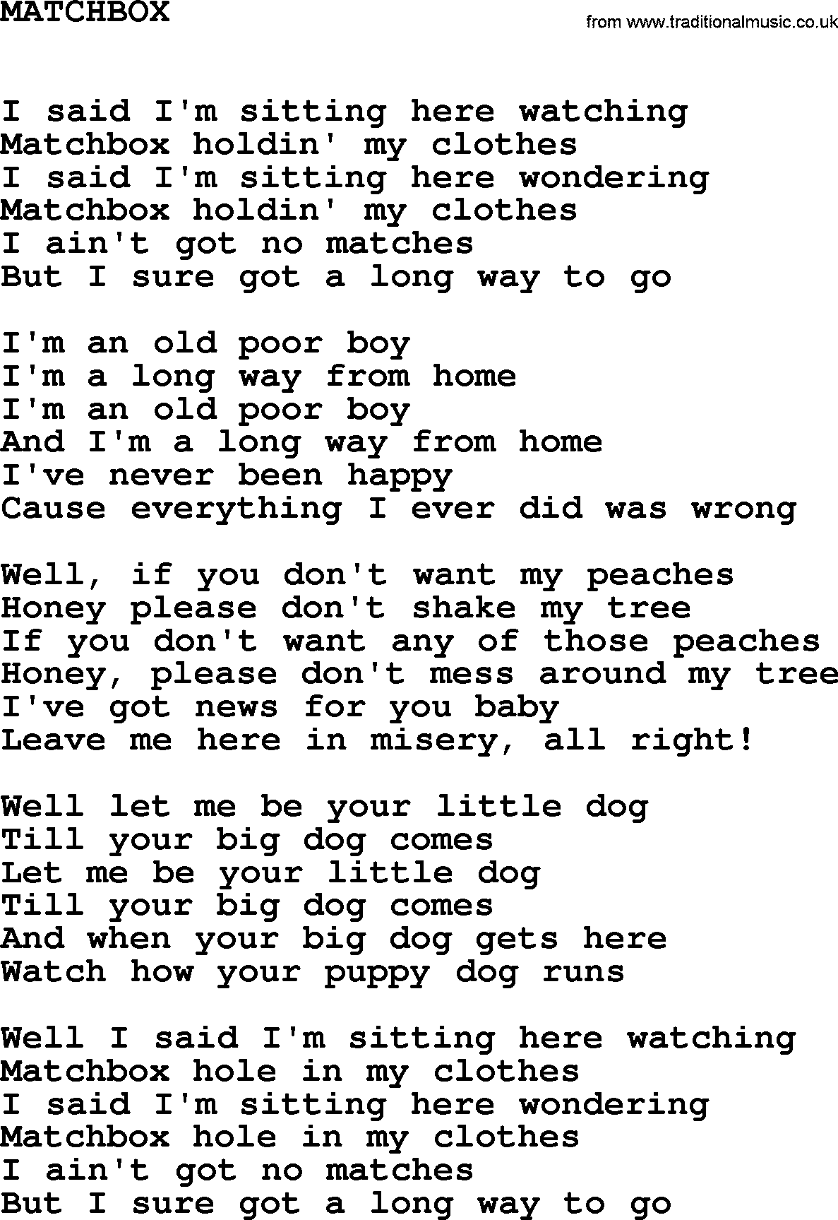 Johnny Cash song Matchbox.txt lyrics