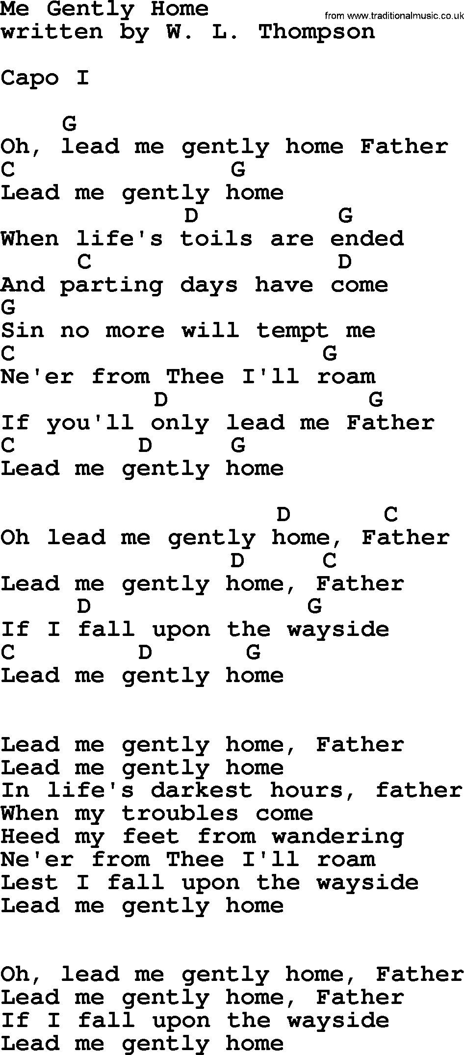 Johnny Cash song Me Gently Home, lyrics and chords