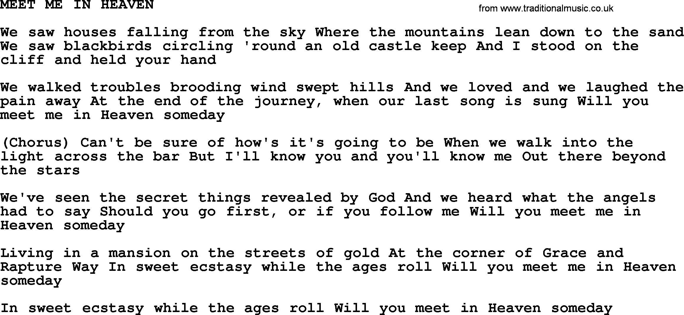 Johnny Cash song Meet Me In Heaven.txt lyrics