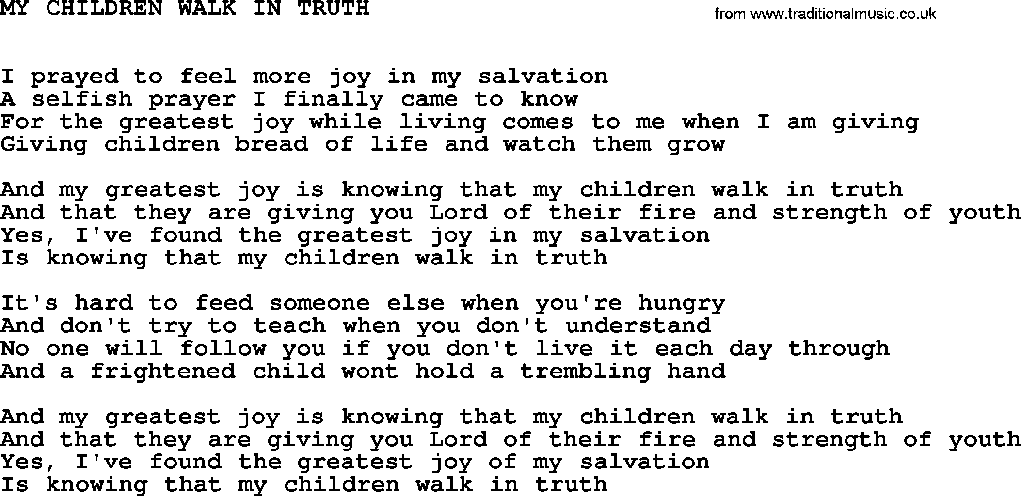 Johnny Cash song My Children Walk In Truth.txt lyrics