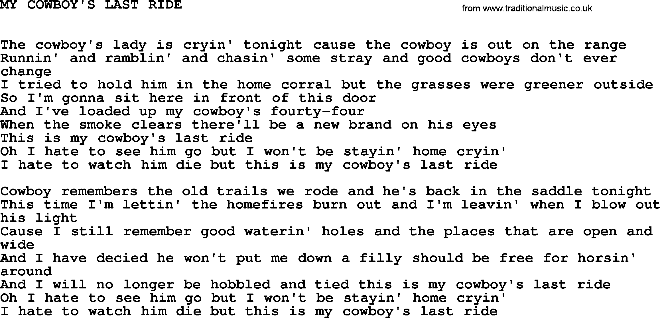 Johnny Cash song My Cowboy's Last Ride.txt lyrics