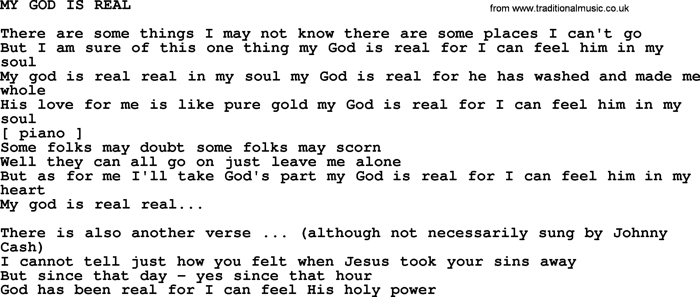 Johnny Cash song My God Is Real.txt lyrics