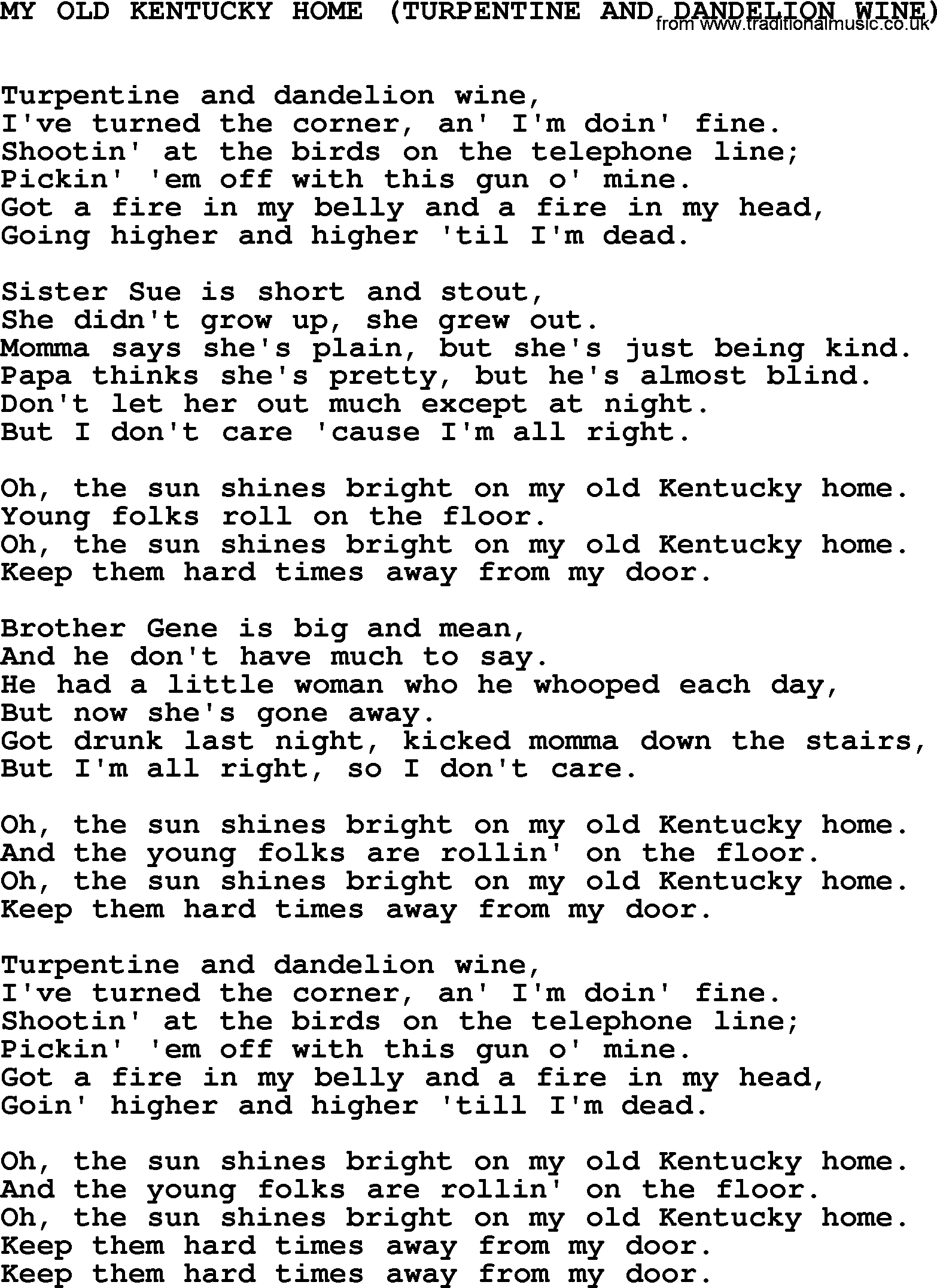 Johnny Cash song My Old Kentucky Home.txt lyrics
