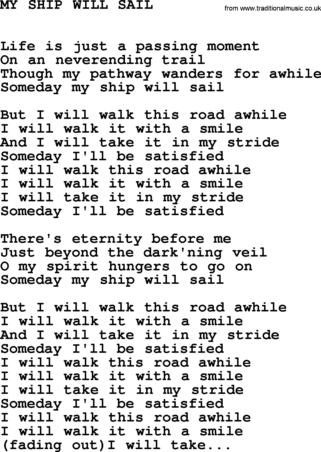 Johnny Cash song My Ship Will Sail.txt lyrics