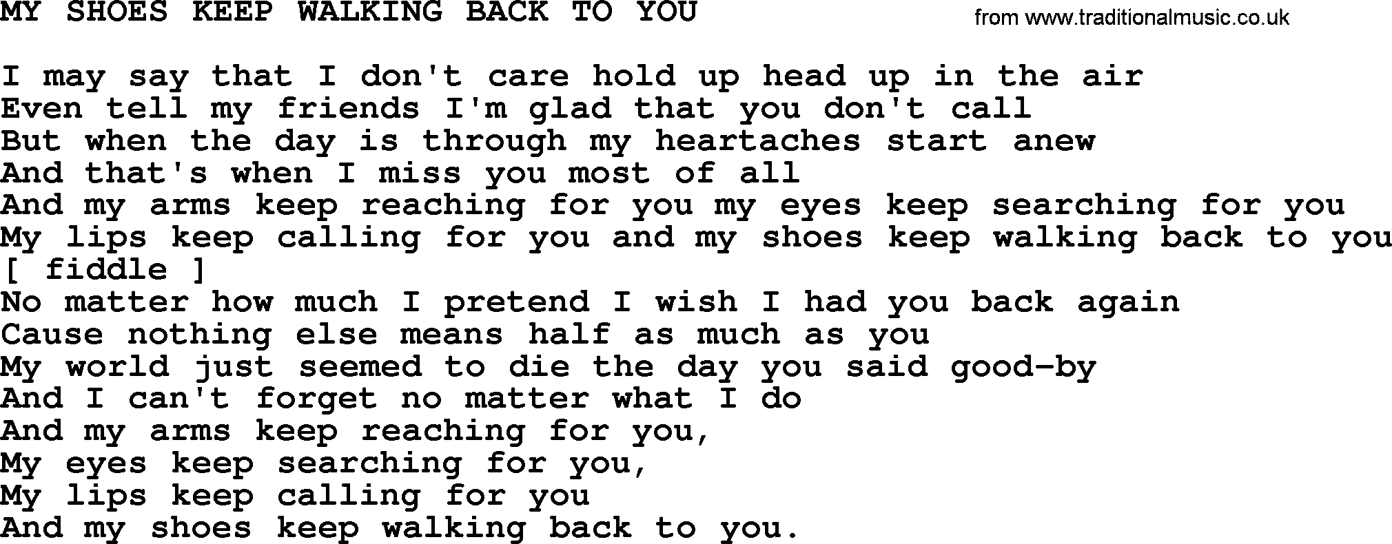 Johnny Cash song My Shoes Keep Walking Back To You.txt lyrics