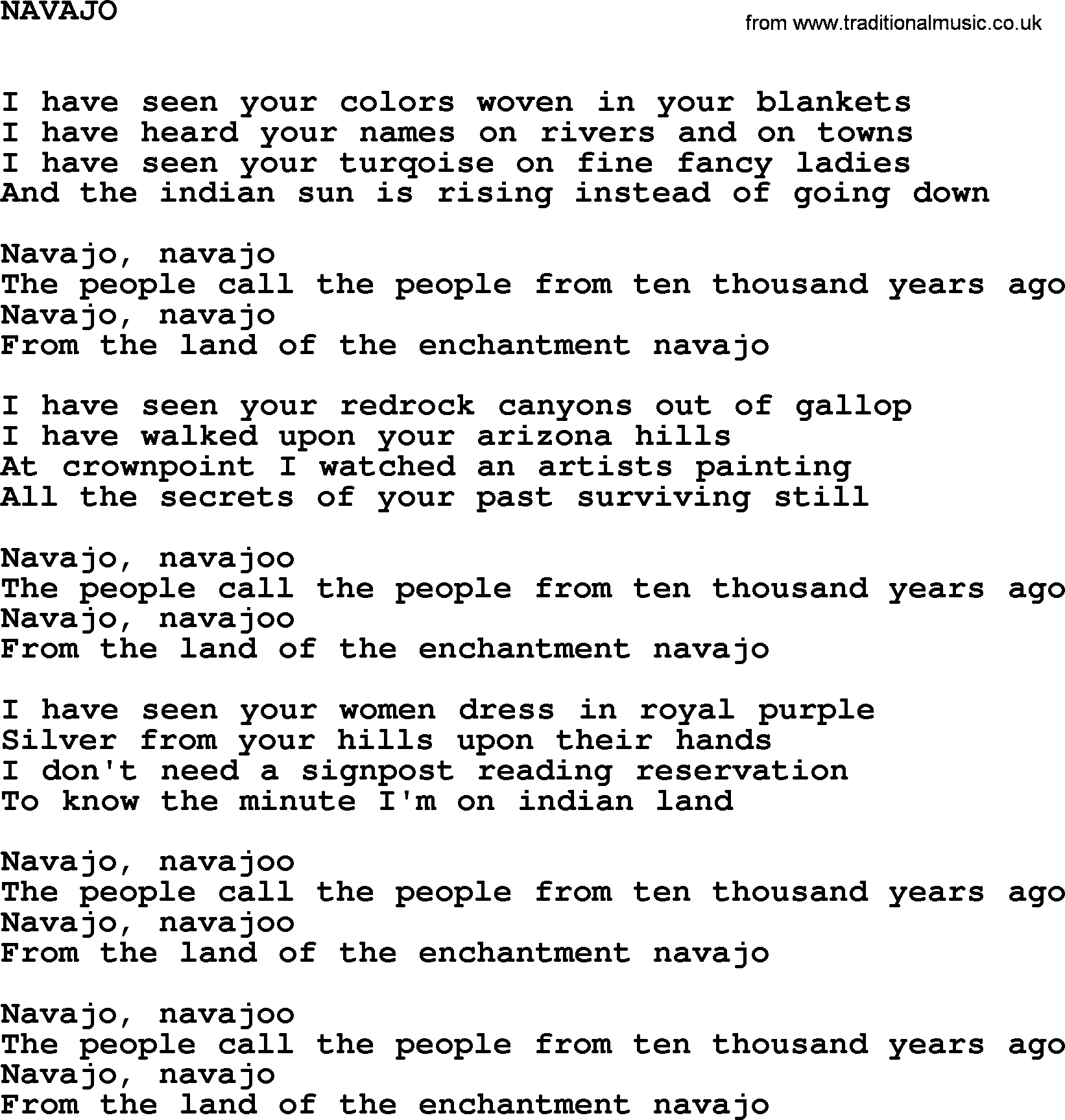 Johnny Cash song Navajo.txt lyrics