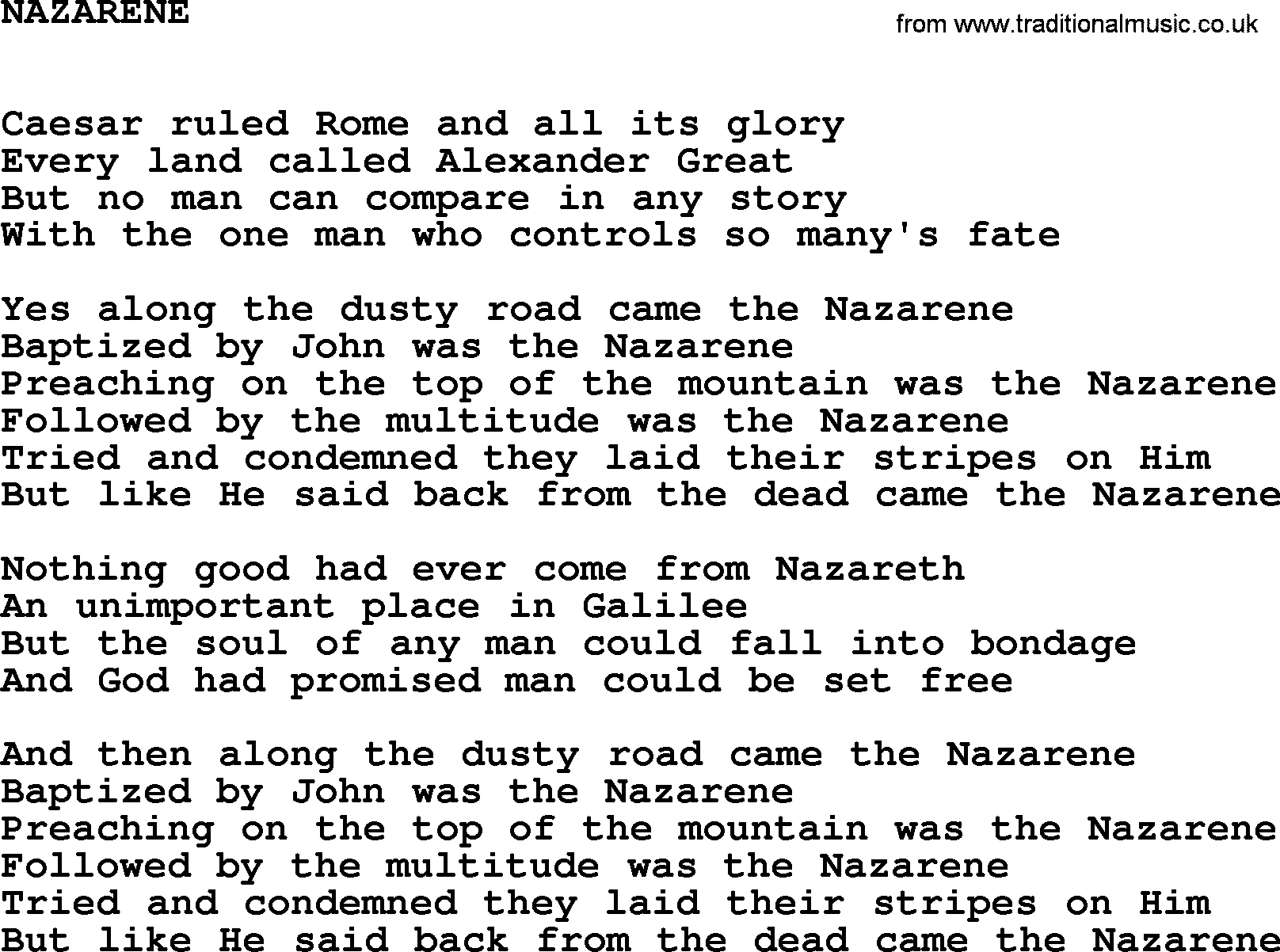 Johnny Cash song Nazarene.txt lyrics