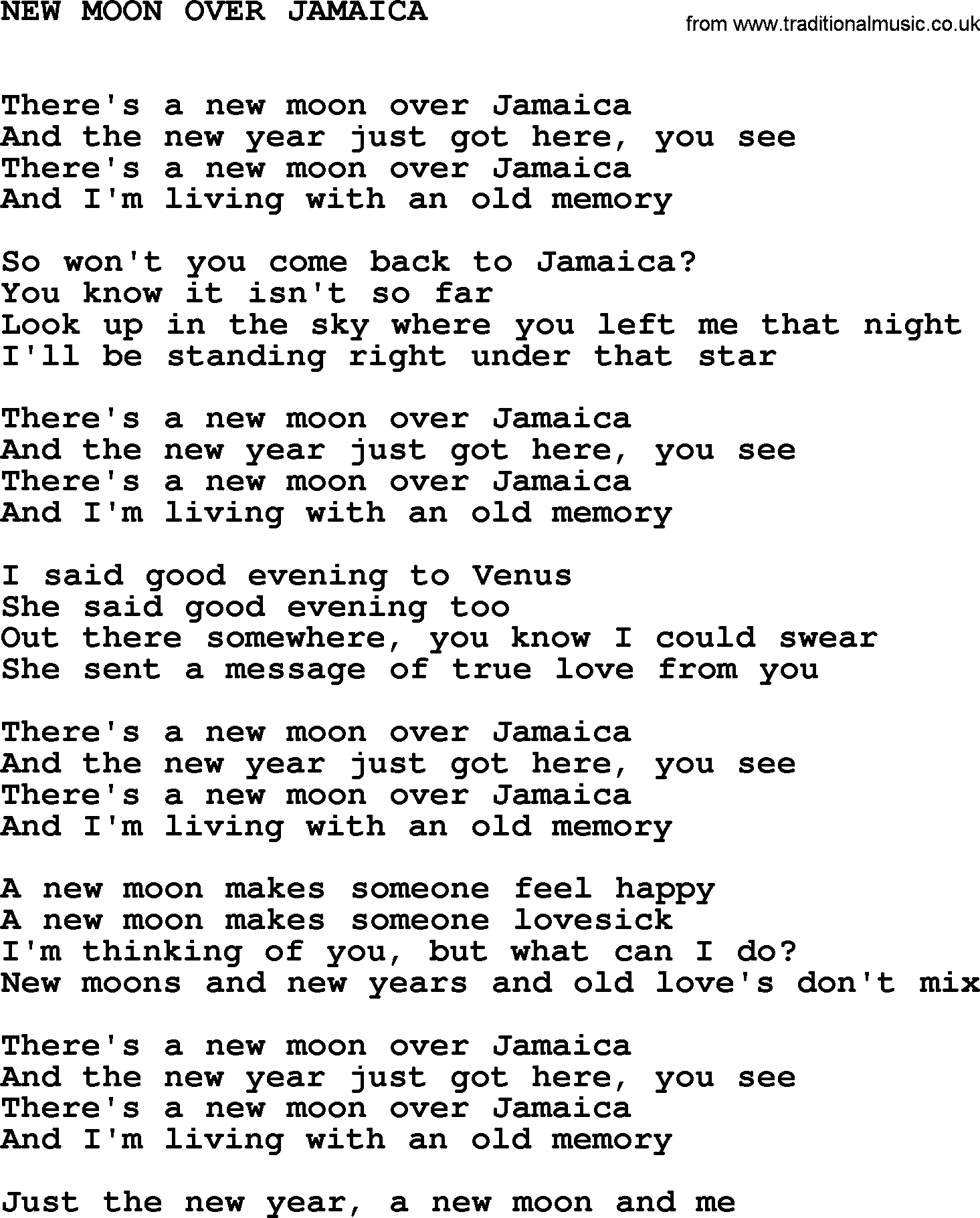 Johnny Cash song New Moon Over Jamaica.txt lyrics