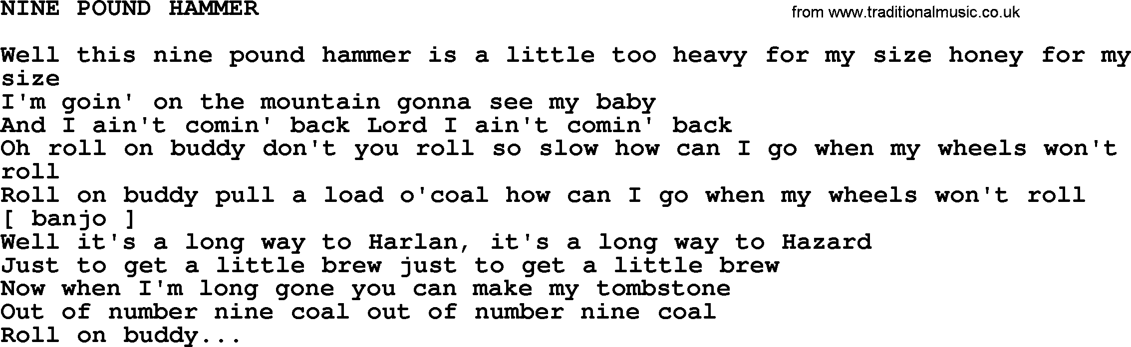 Johnny Cash song Nine Pound Hammer.txt lyrics