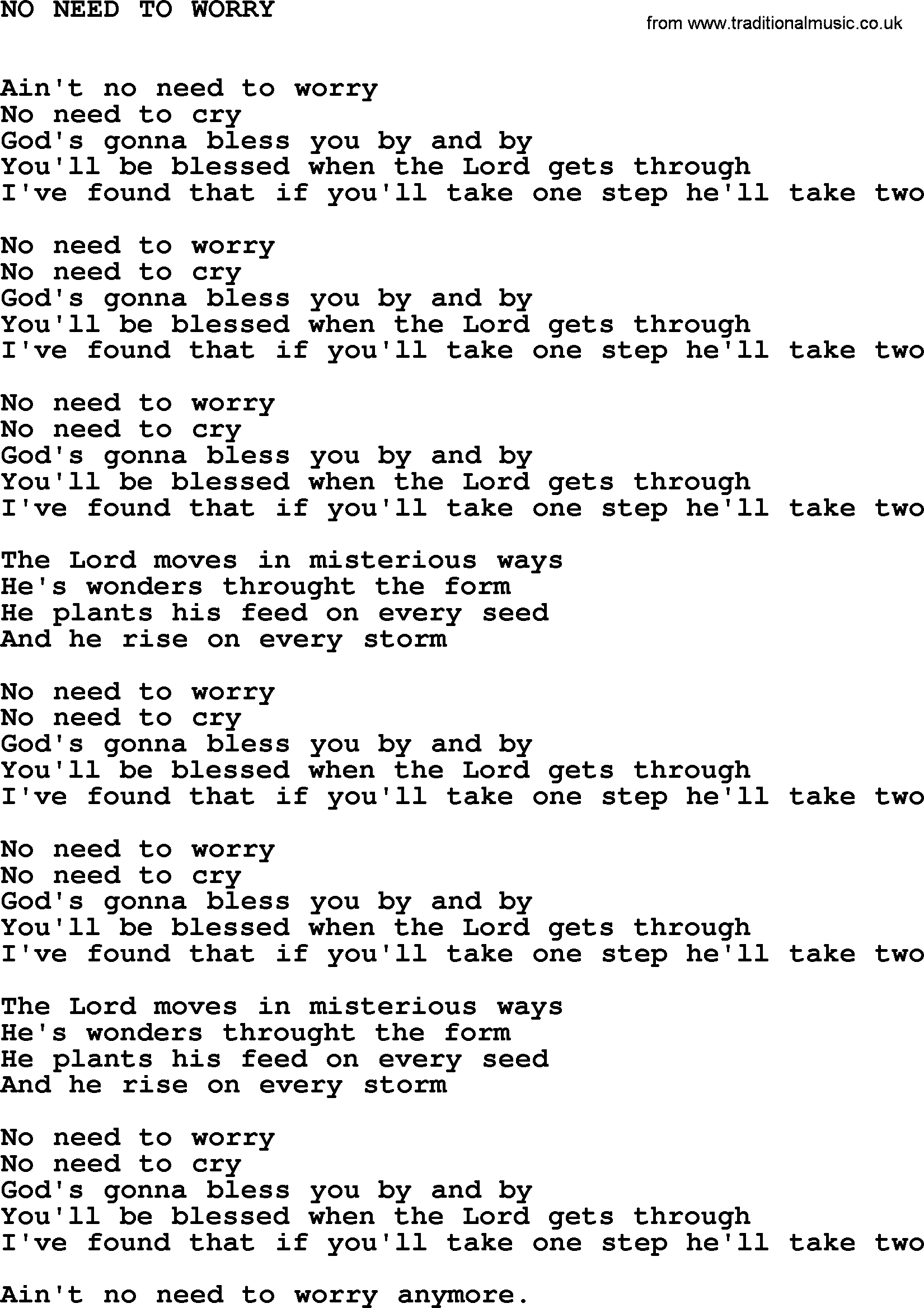 Johnny Cash song No Need To Worry.txt lyrics