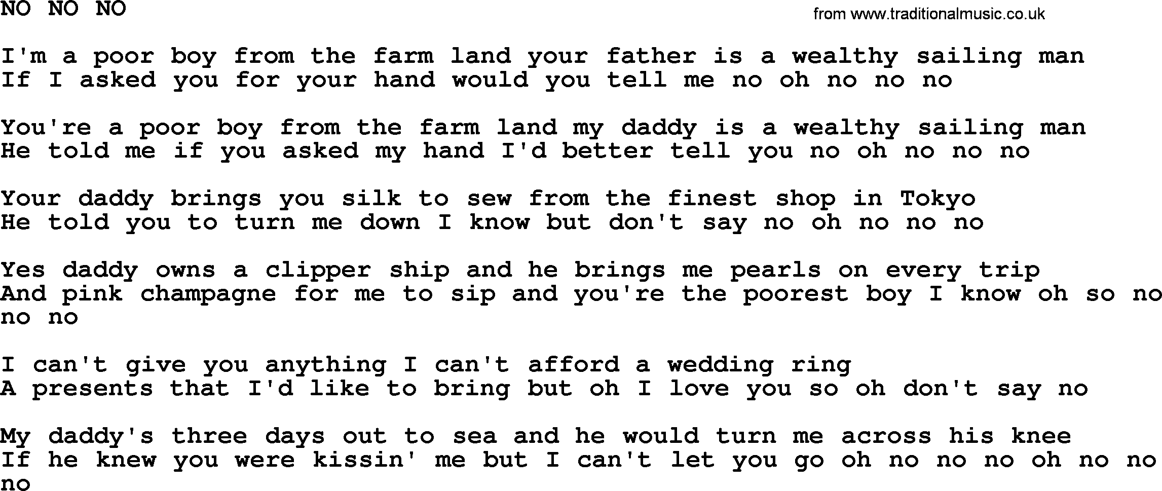 Johnny Cash song No No No.txt lyrics
