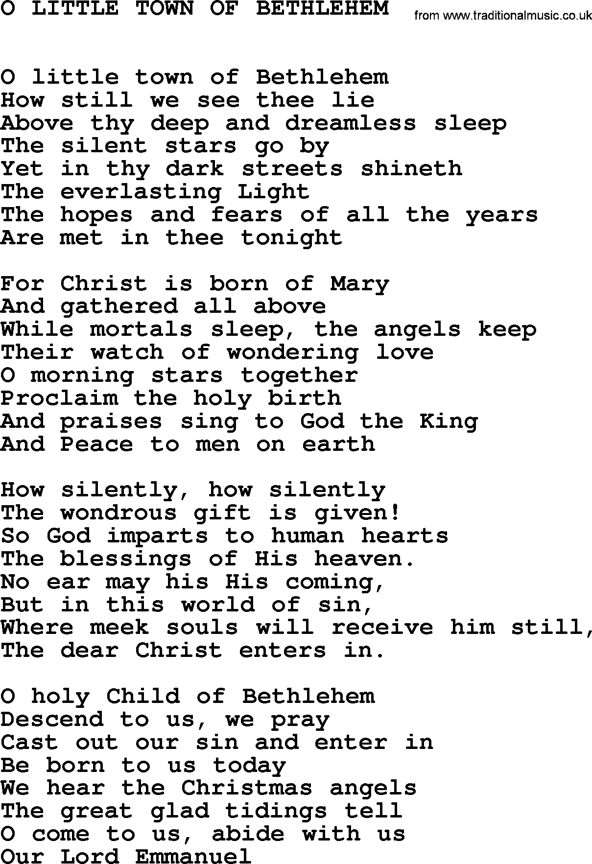 Johnny Cash song O Little Town Of Bethlehem.txt lyrics