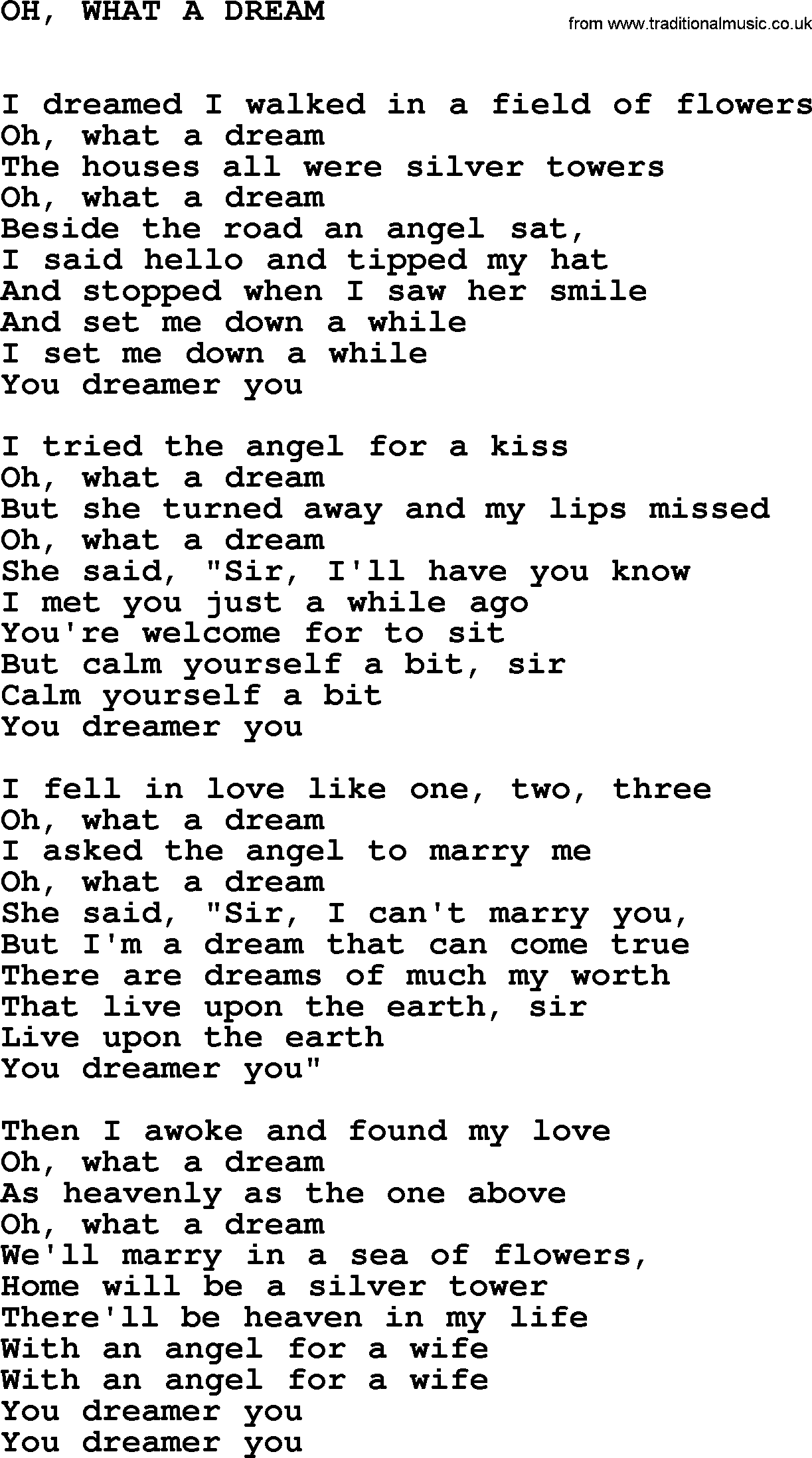 Johnny Cash song Oh, What A Dream.txt lyrics