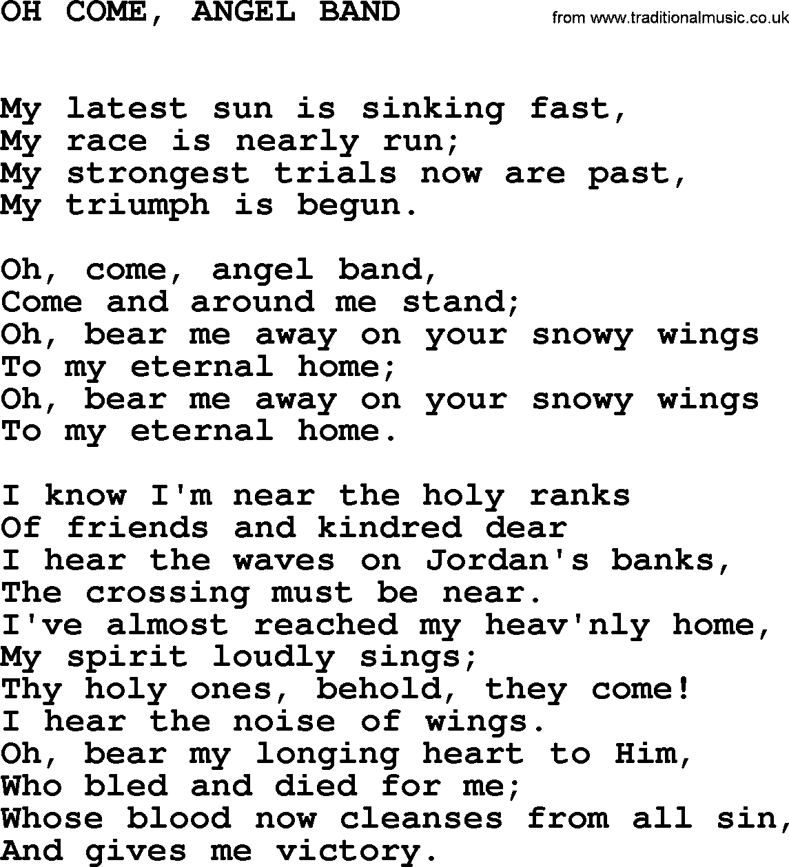 Johnny Cash song Oh Come, Angel Band.txt lyrics