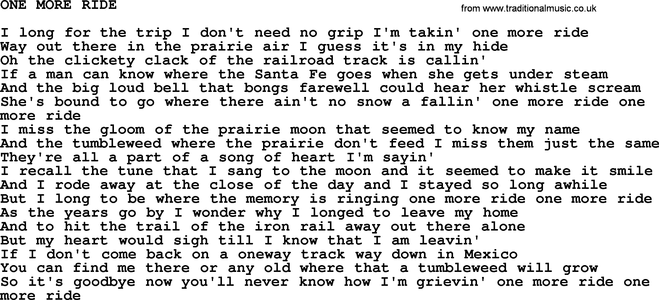 Johnny Cash song One More Ride.txt lyrics
