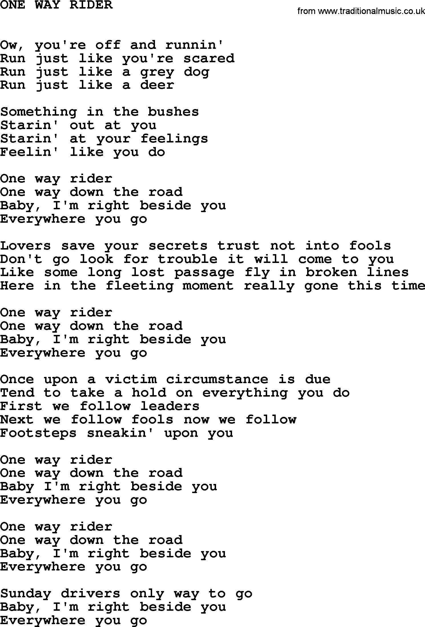 Johnny Cash song One Way Rider.txt lyrics