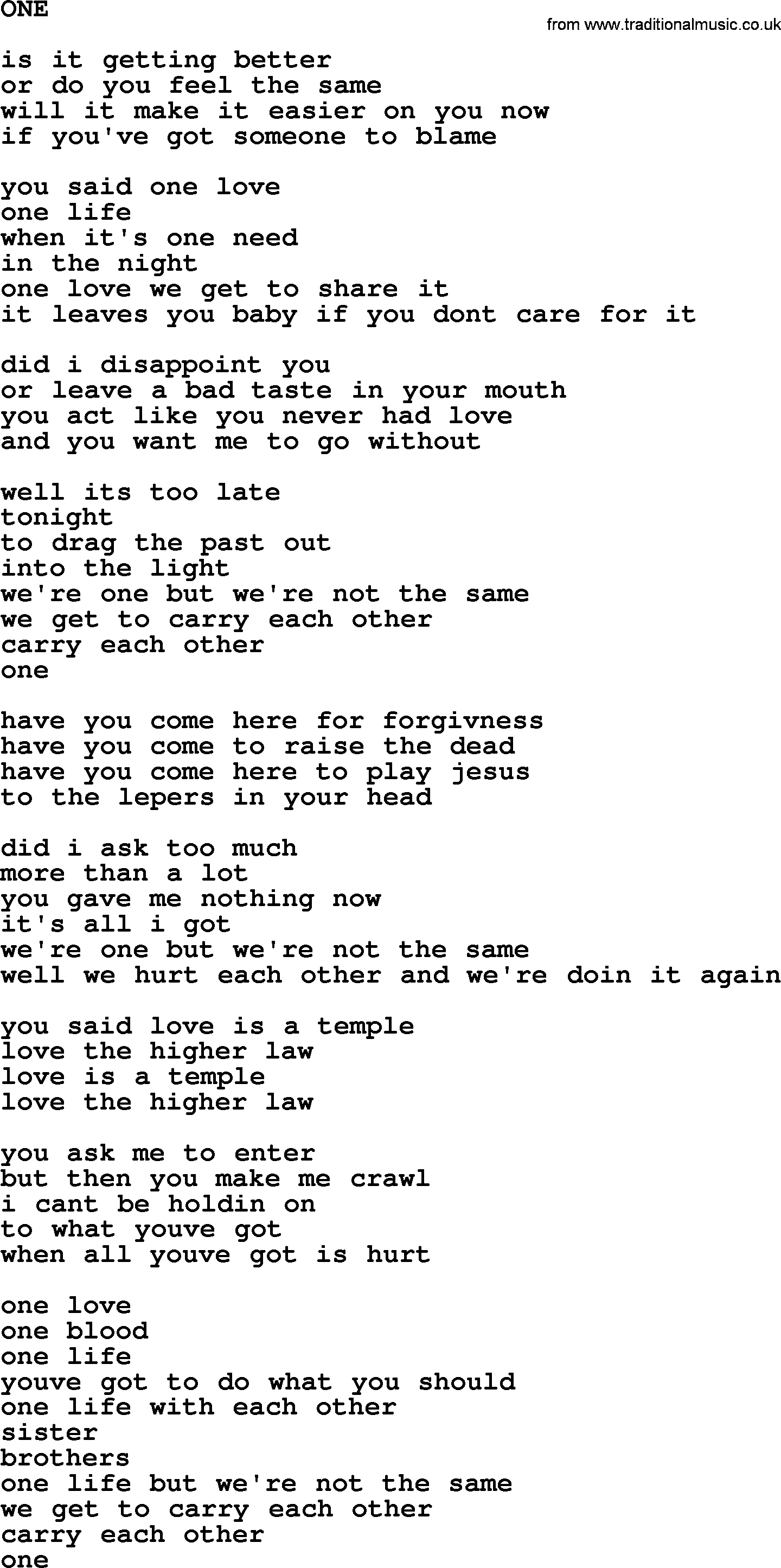 Johnny Cash song One.txt lyrics