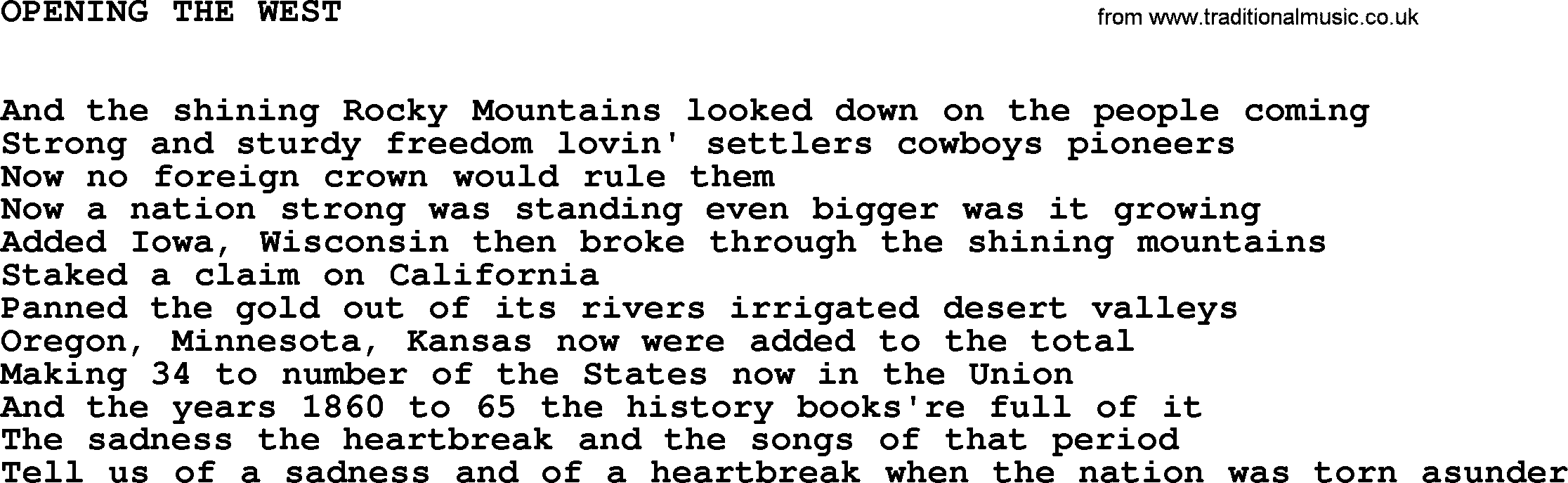 Johnny Cash song Opening The West.txt lyrics