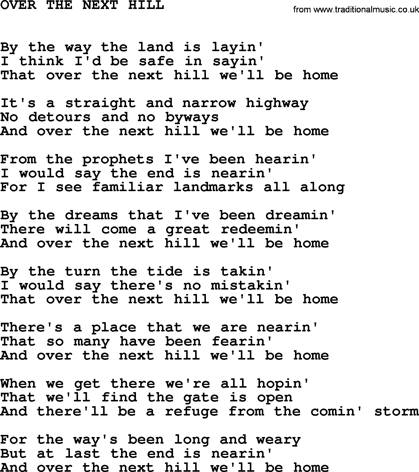 Johnny Cash song Over The Next Hill.txt lyrics