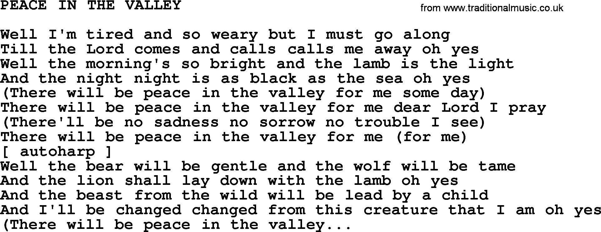 Johnny Cash song Peace In The Valley.txt lyrics