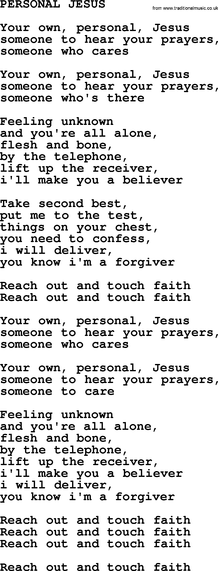 Johnny Cash song Personal Jesus.txt lyrics