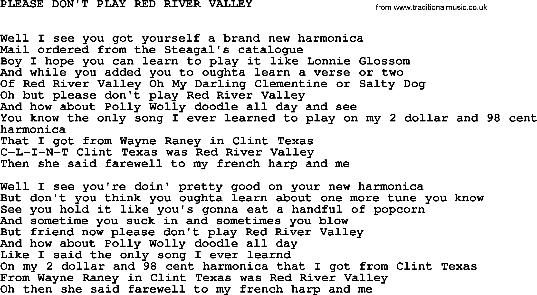 Johnny Cash song Please Don't Play Red River Valley.txt lyrics