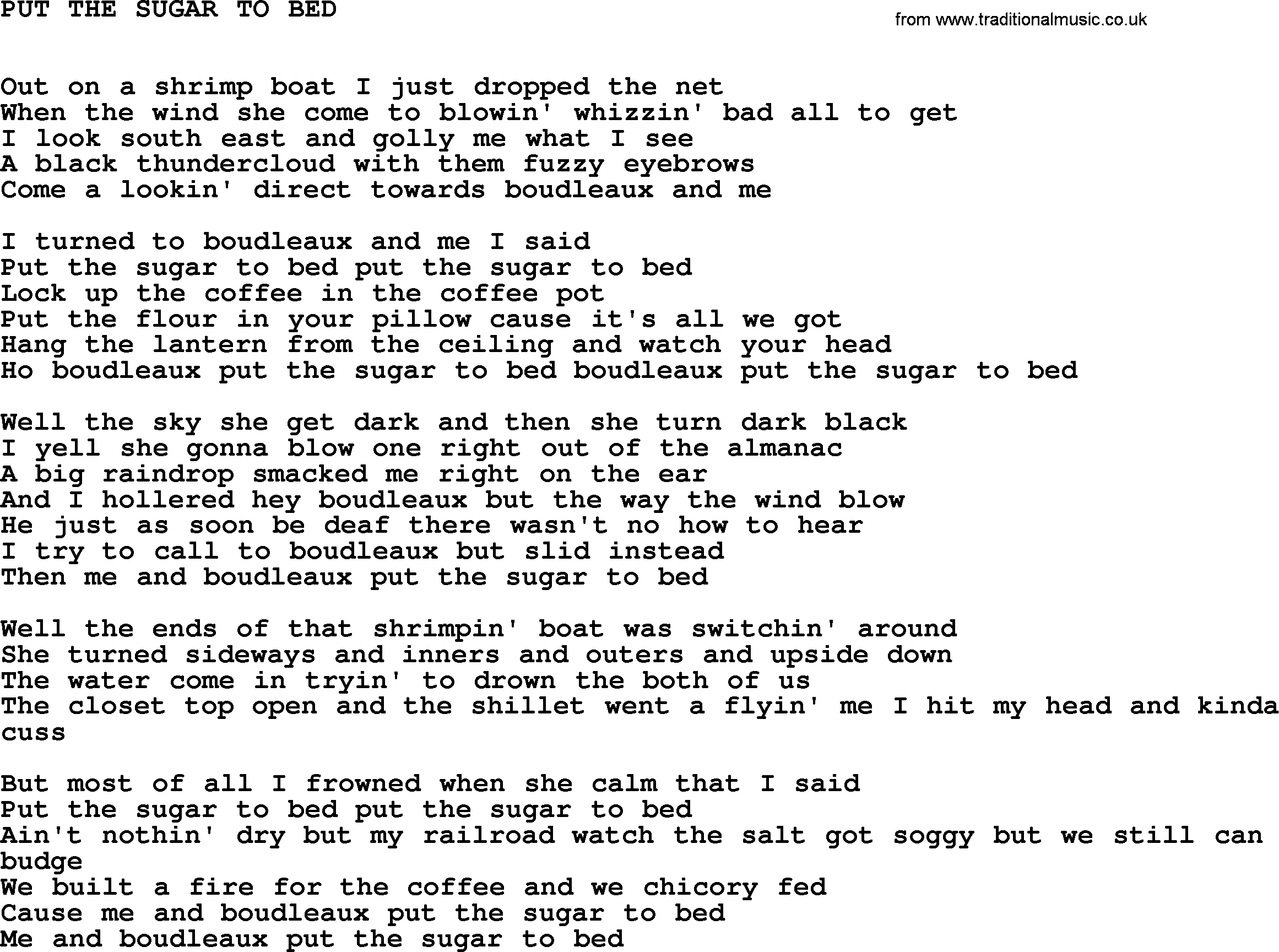 Johnny Cash song Put The Sugar To Bed.txt lyrics