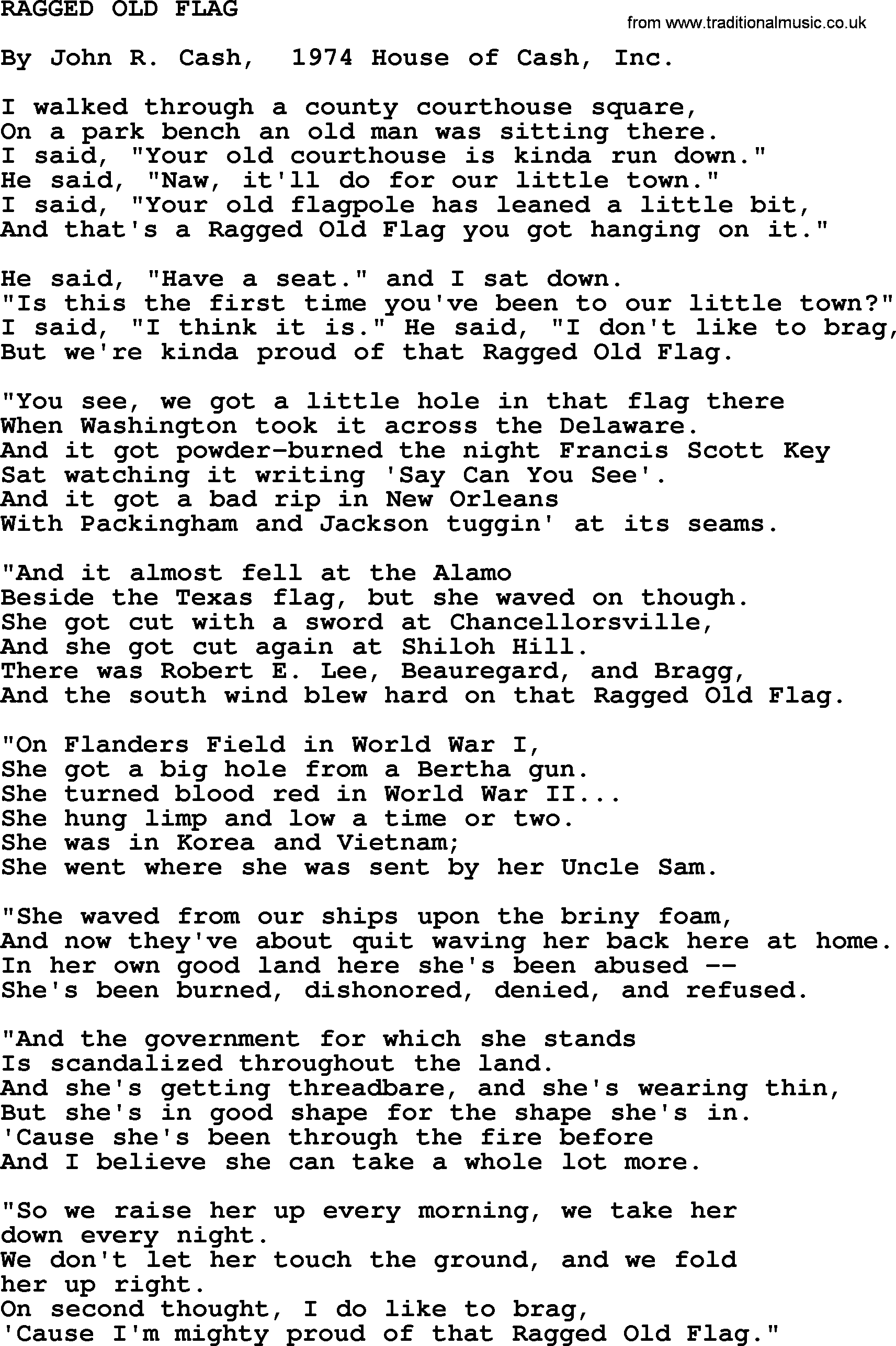 Johnny Cash song Ragged Old Flag.txt lyrics