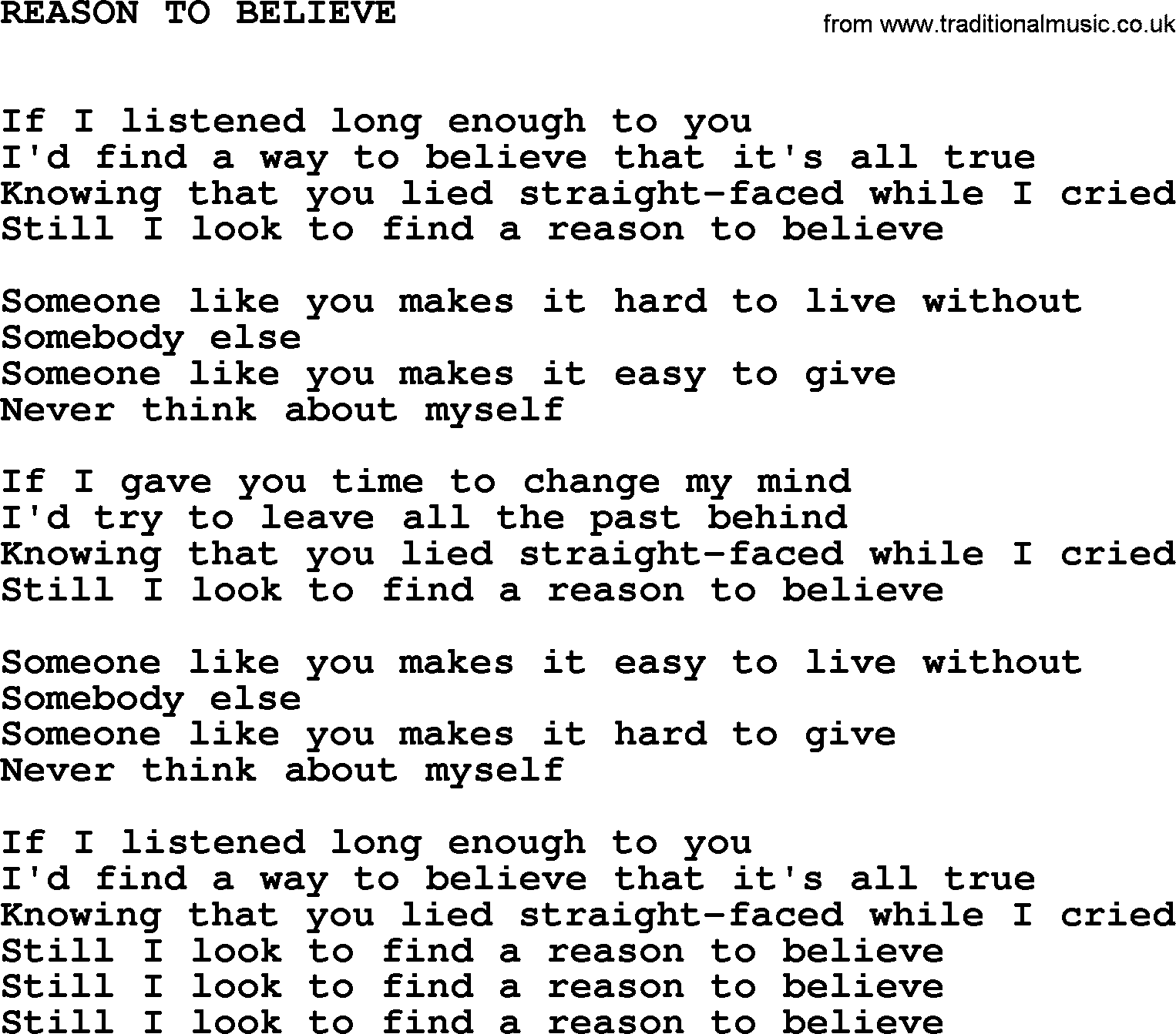 Johnny Cash song Reason To Believe.txt lyrics