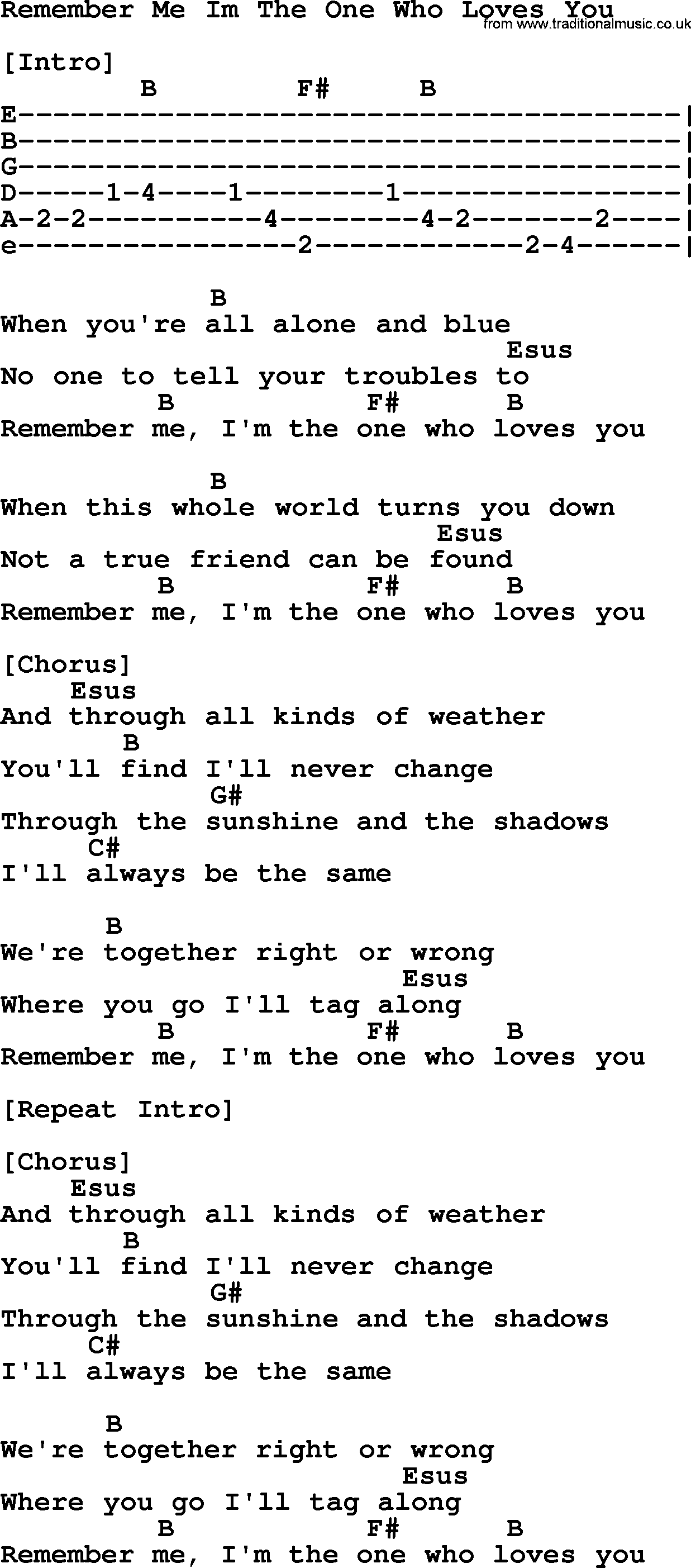 Johnny Cash song Remember Me Im The One Who Loves You, lyrics and chords