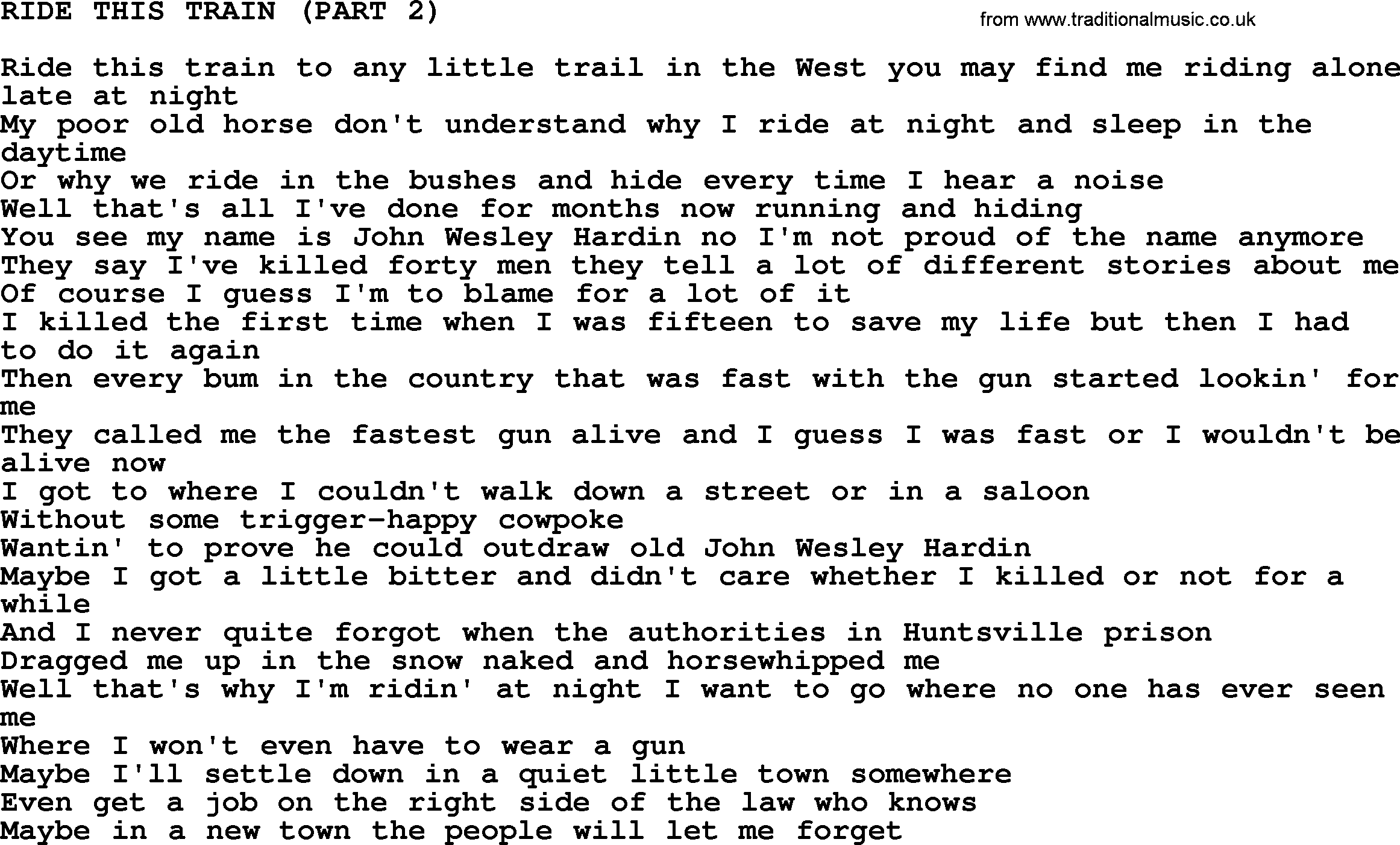 Johnny Cash song Ride This Train(Part 2).txt lyrics