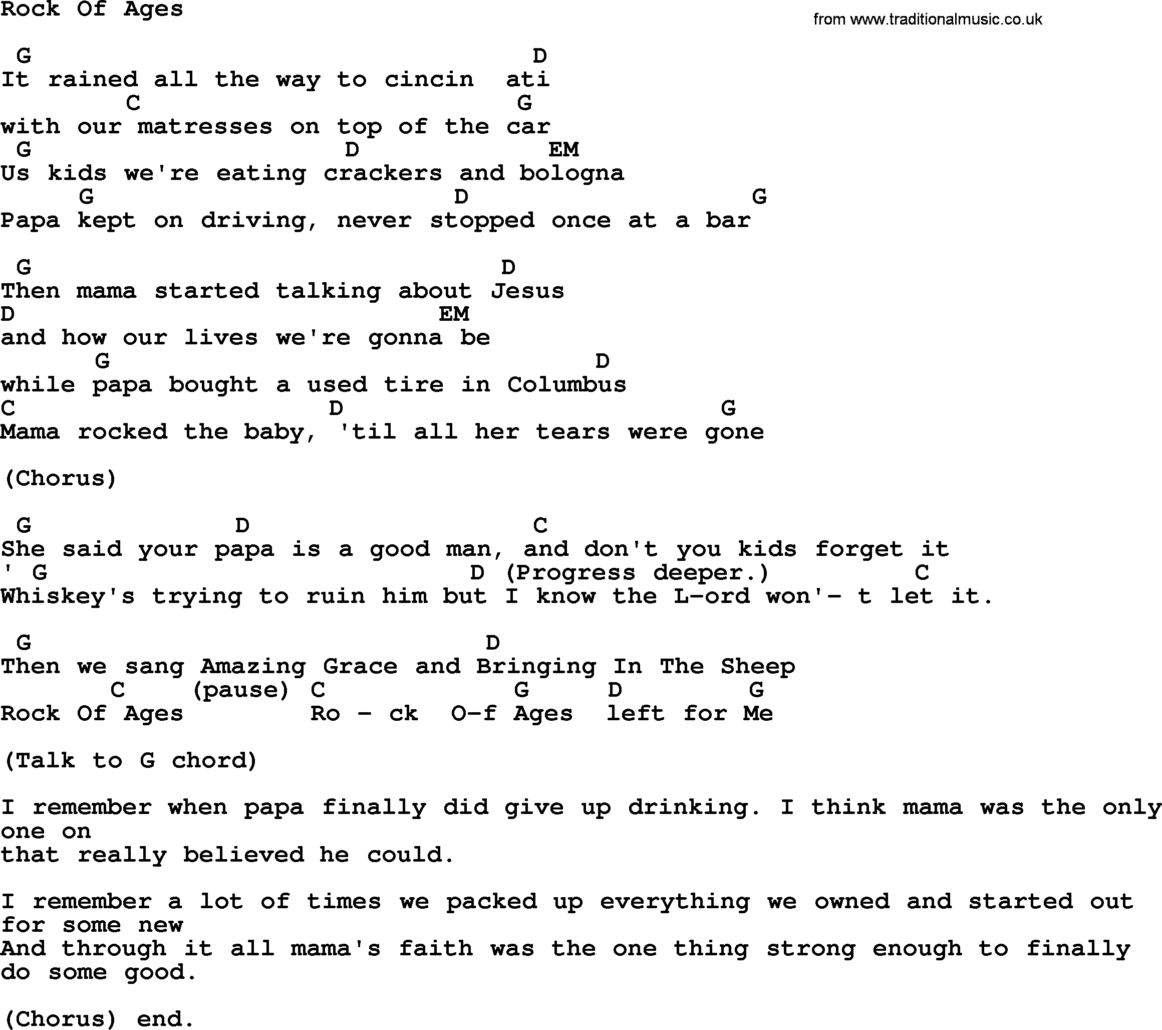Johnny Cash song Rock Of Ages, lyrics and chords