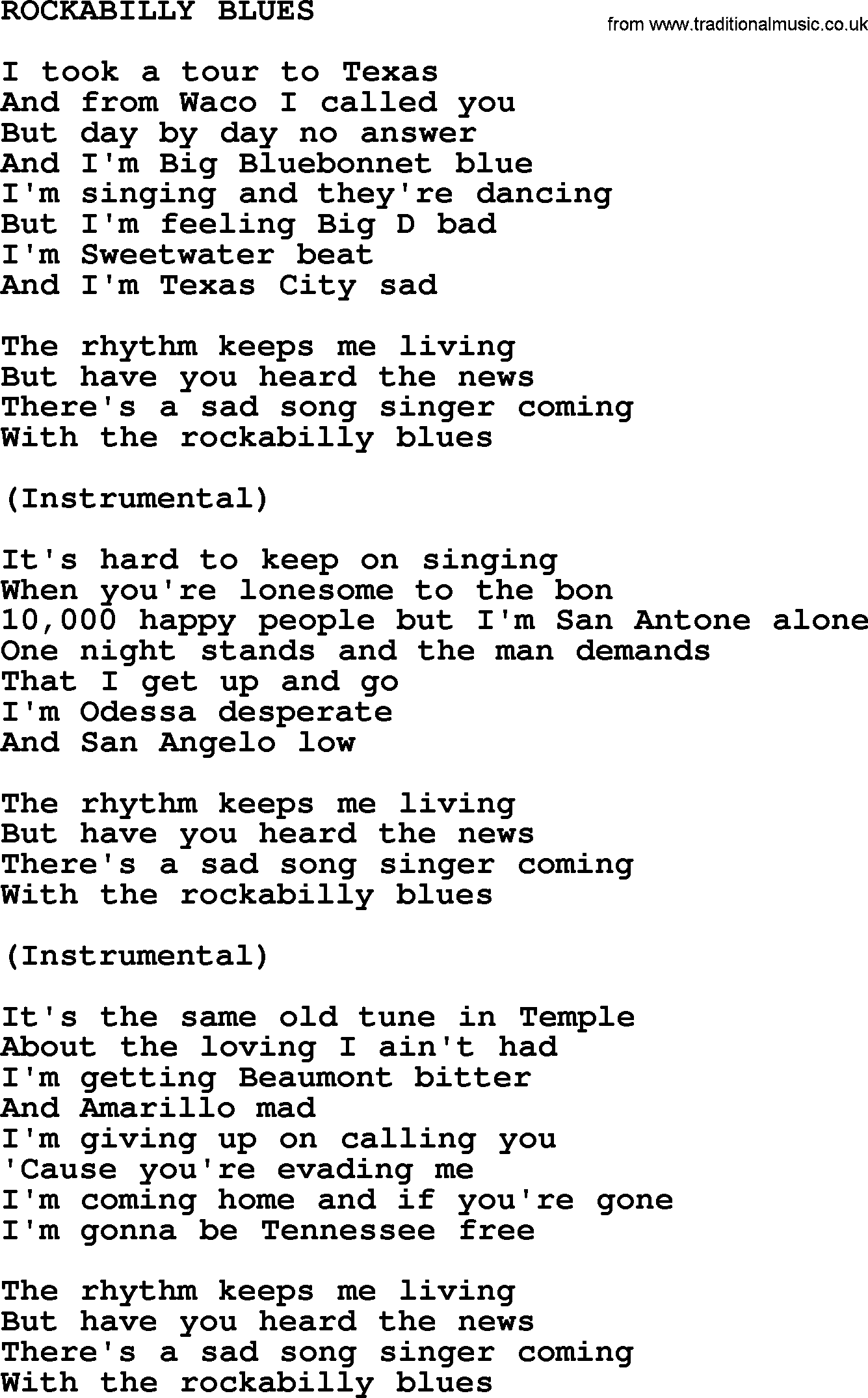 Johnny Cash song Rockabilly Blues.txt lyrics