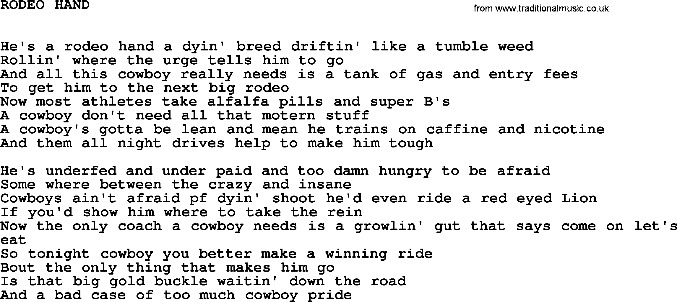 Johnny Cash song Rodeo Hand.txt lyrics