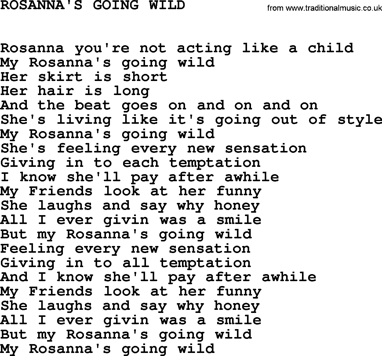 Johnny Cash song Rosanna's Going Wild.txt lyrics