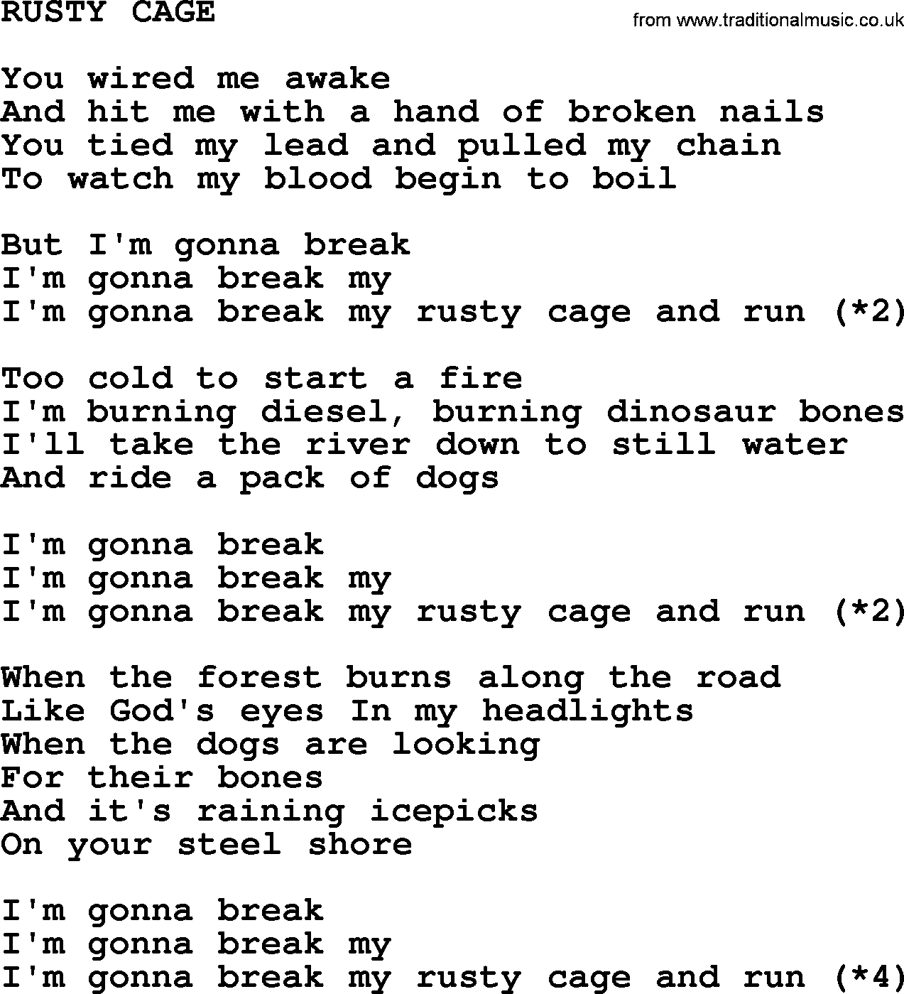 Johnny Cash song Rusty Cage.txt lyrics