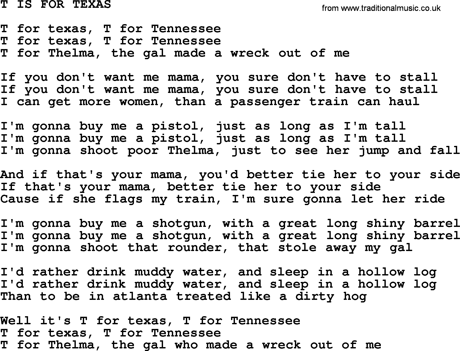 Johnny Cash song T Is For Texas.txt lyrics