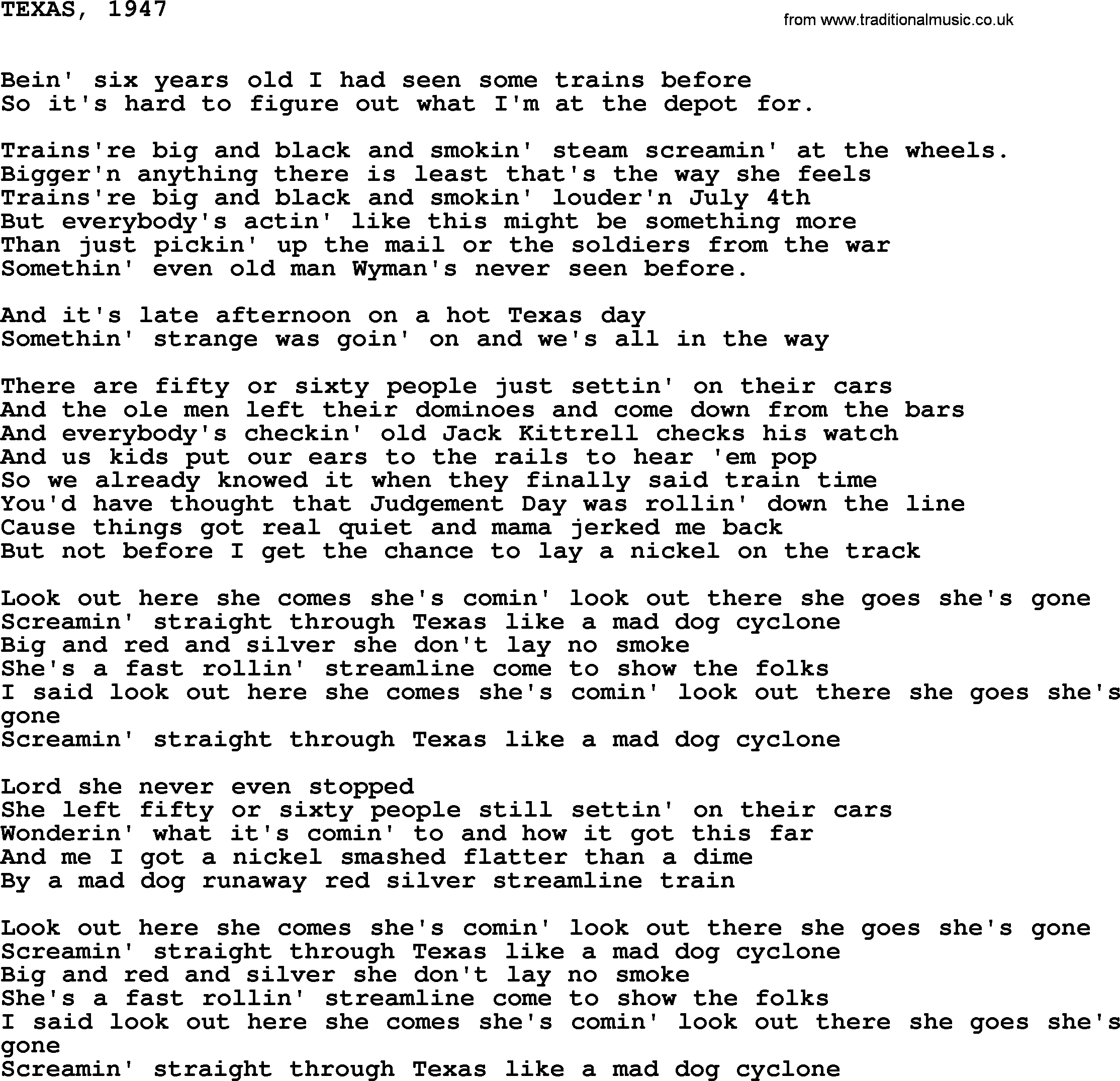 Johnny Cash song Texas, 1947.txt lyrics