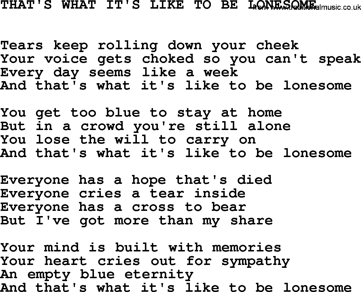 Johnny Cash song That's What It's Like To Be Lonesome.txt lyrics