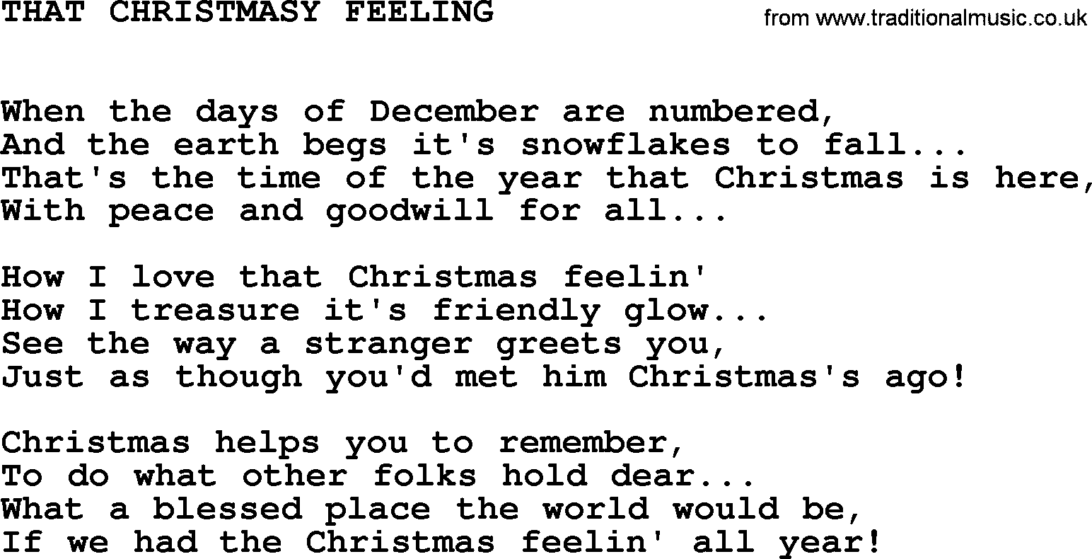 Johnny Cash song That Christmasy Feeling.txt lyrics