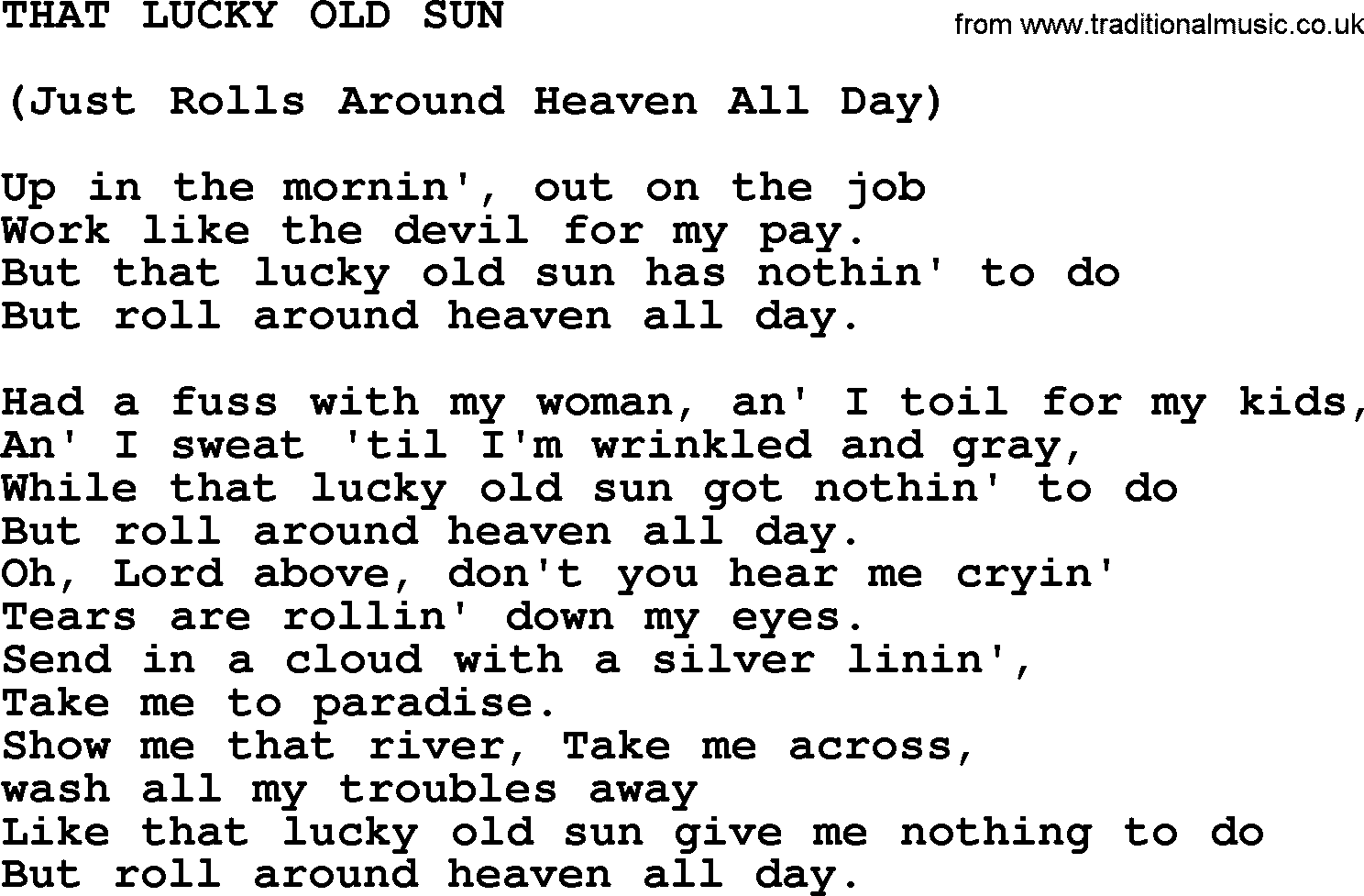 Johnny Cash song That Lucky Old Sun.txt lyrics