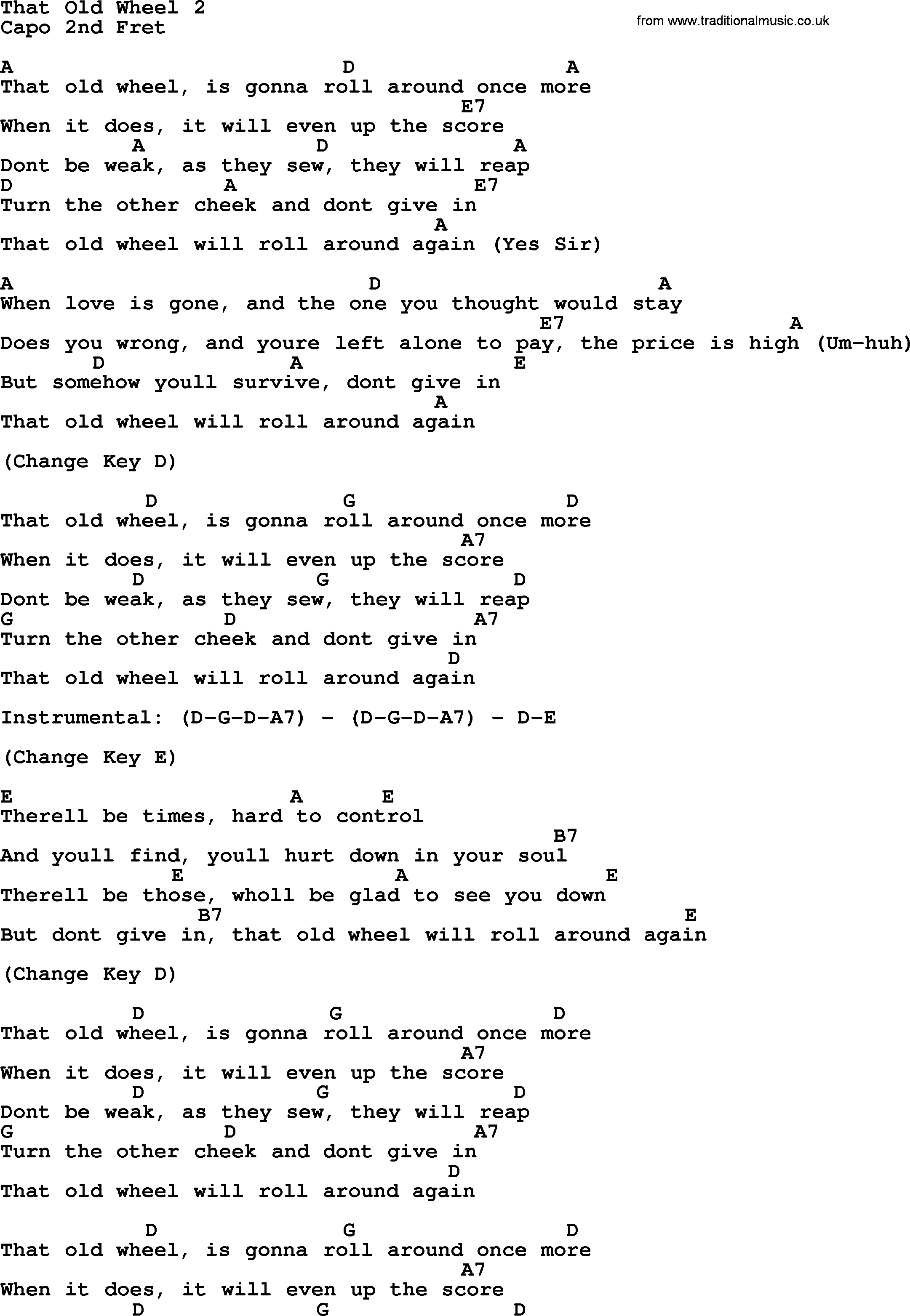 Johnny Cash song That Old Wheel 2, lyrics and chords